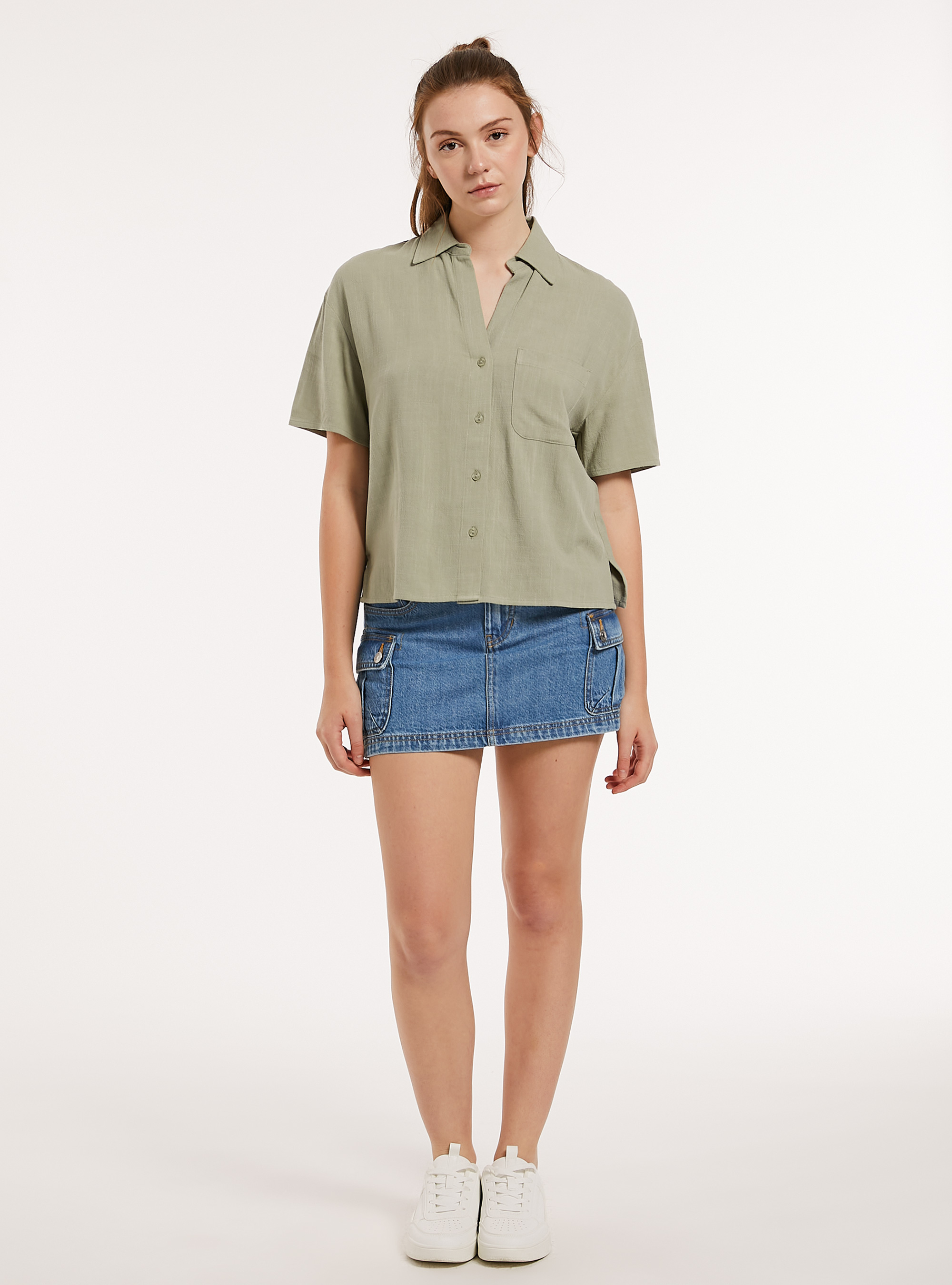 Linen blend cropped shirt, KY3 KAKY LIGHT