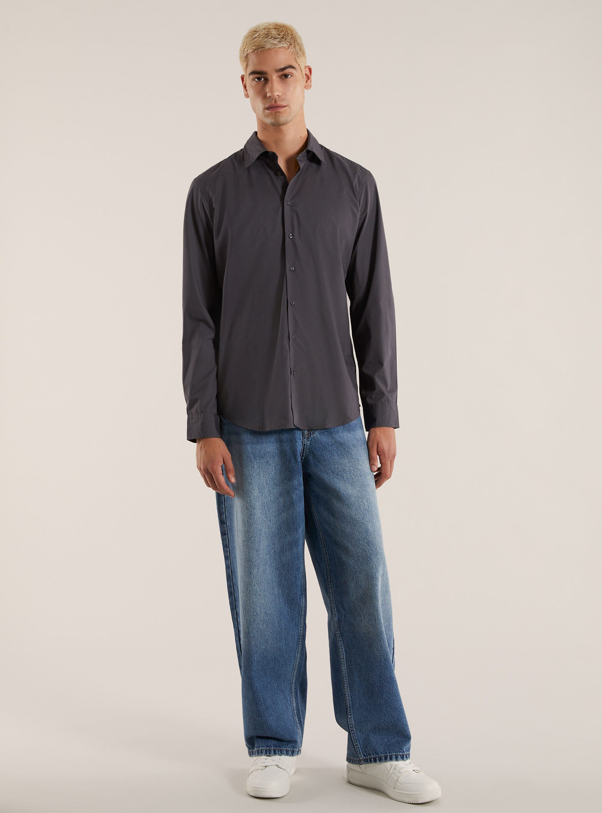 Chemise à manches longues de couleur unie, GY1 GREY DARK