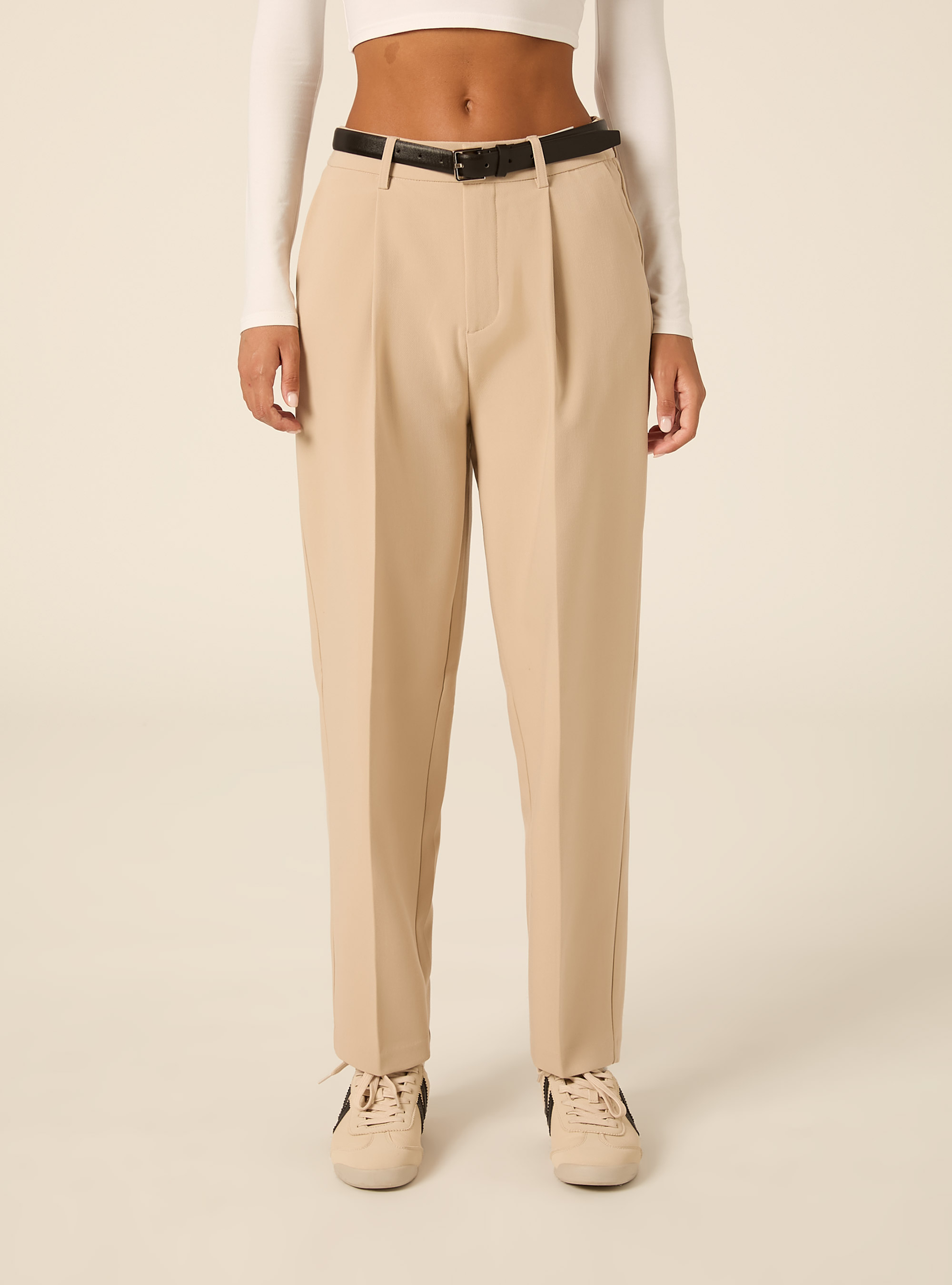 Pantalon de costume fusele avec pinces et ceinture, BG2 BEIGE MEDIUM