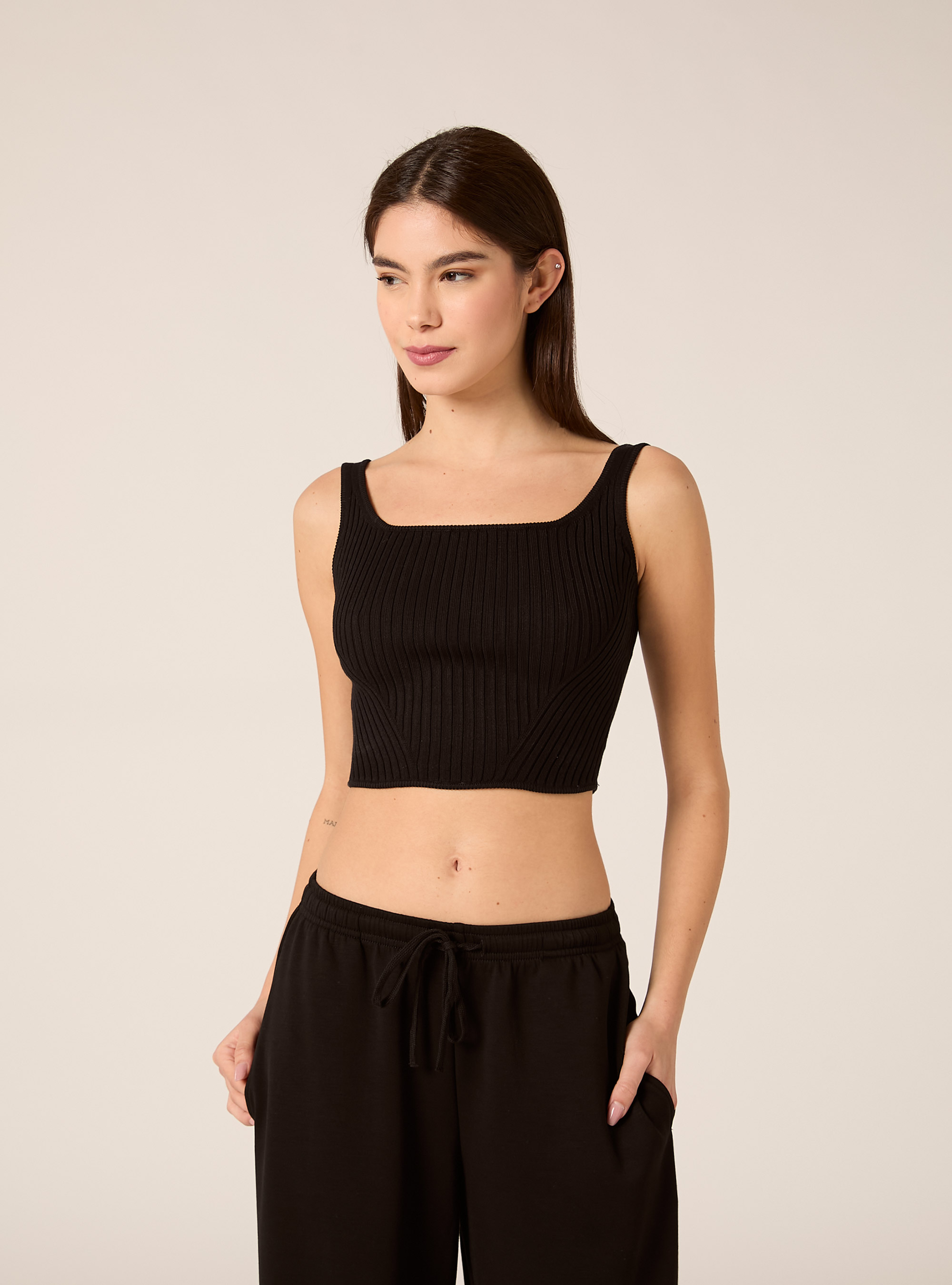 Top canotta in maglia, BK1 BLACK