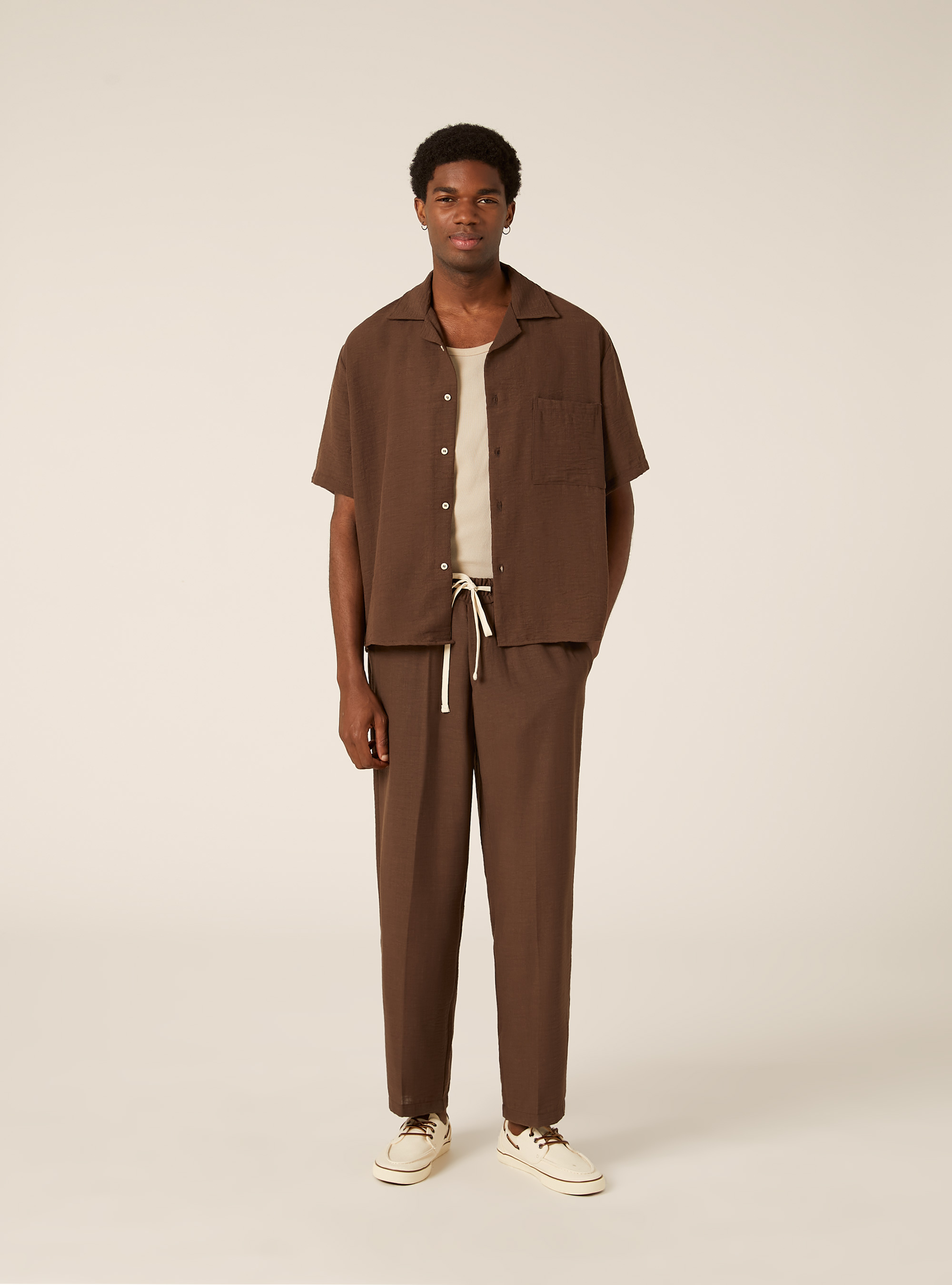 Pantalon Jambe Droite en Tissu Flamm&eacute;, BG2 BEIGE MEDIUM