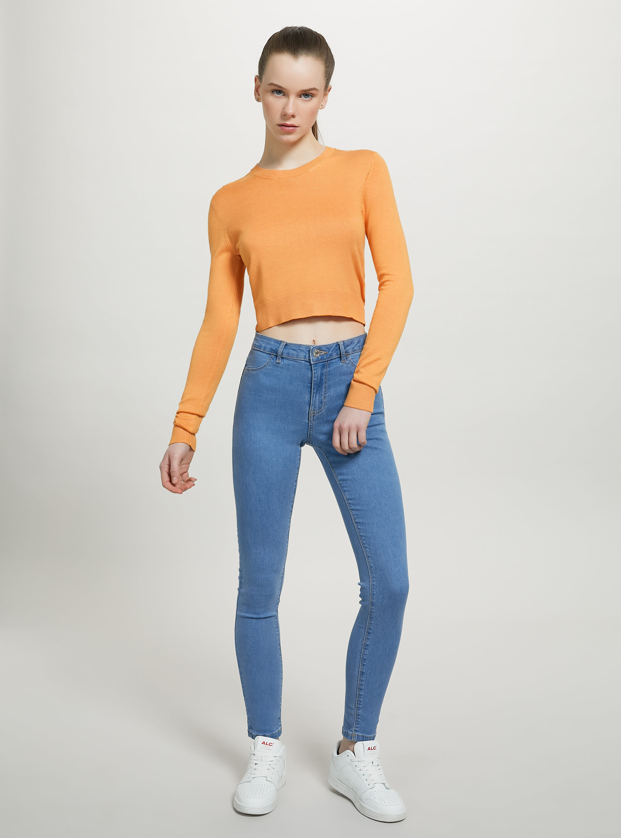 Cropped crew-neck pullover, OR3 ORANGE LIGHT