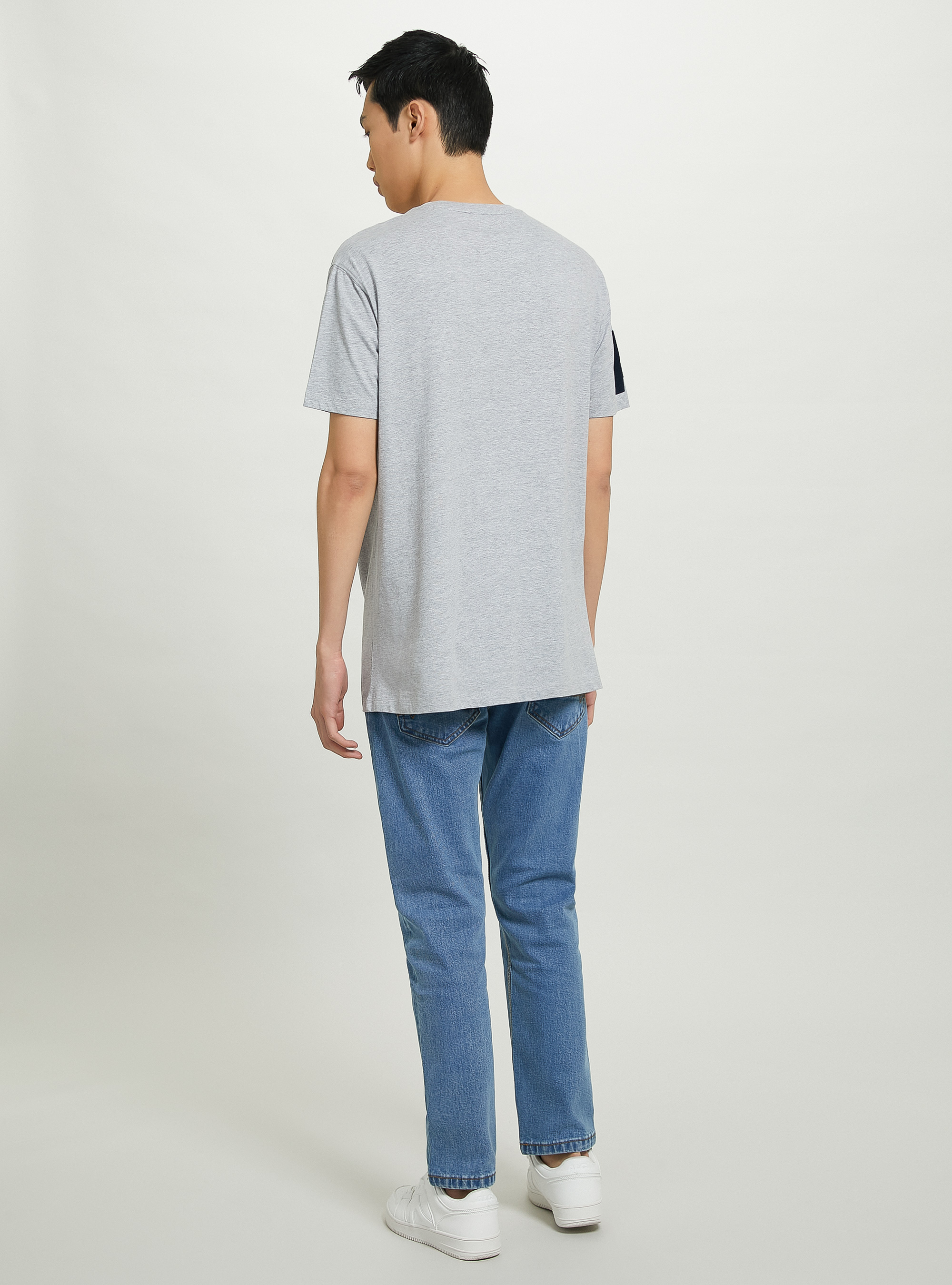 Oversized cotton patch t-shirt, LIGHT GREY MELANGE