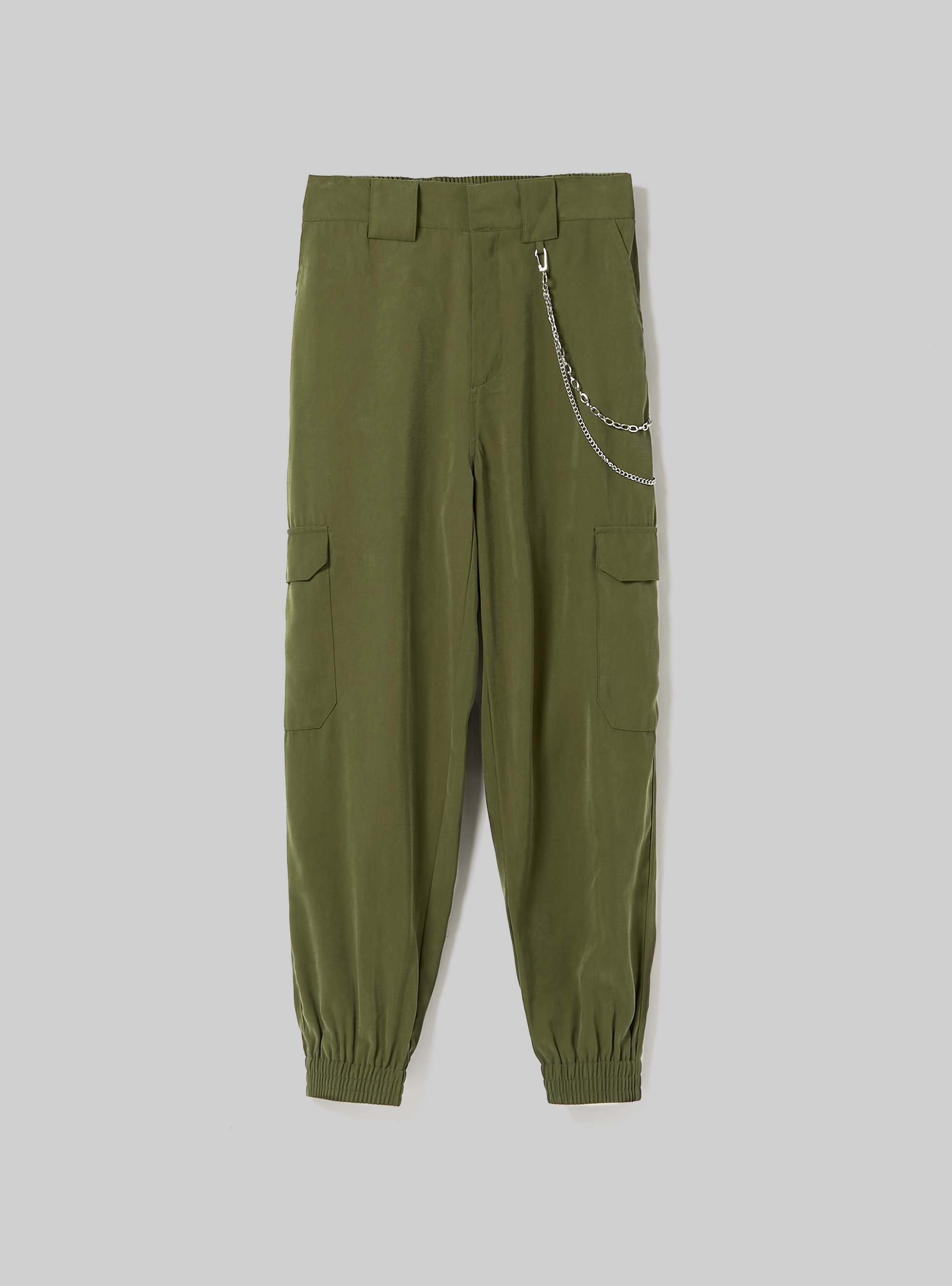 Comfort fit trousers with large pockets and chain, KAKI