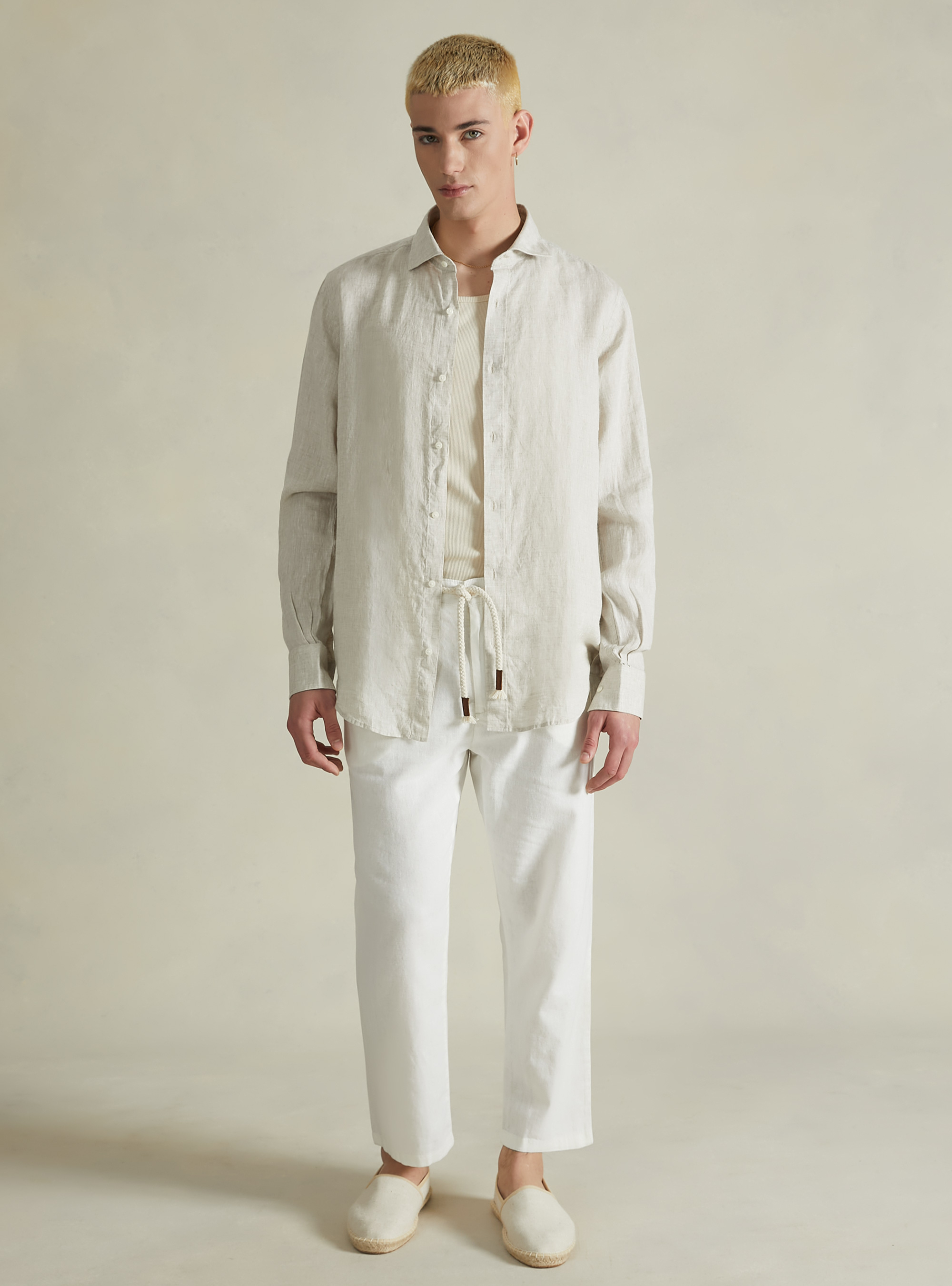 Camicia in puro lino a maniche lunghe, BG3 BEIGE LIGHT