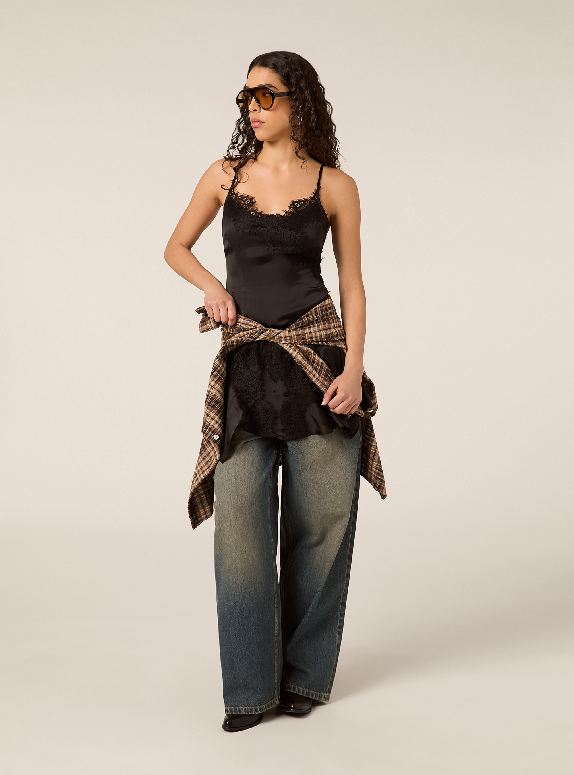 Kleid mit Tr&auml;gern im Lingerie-Stil, BK1 BLACK