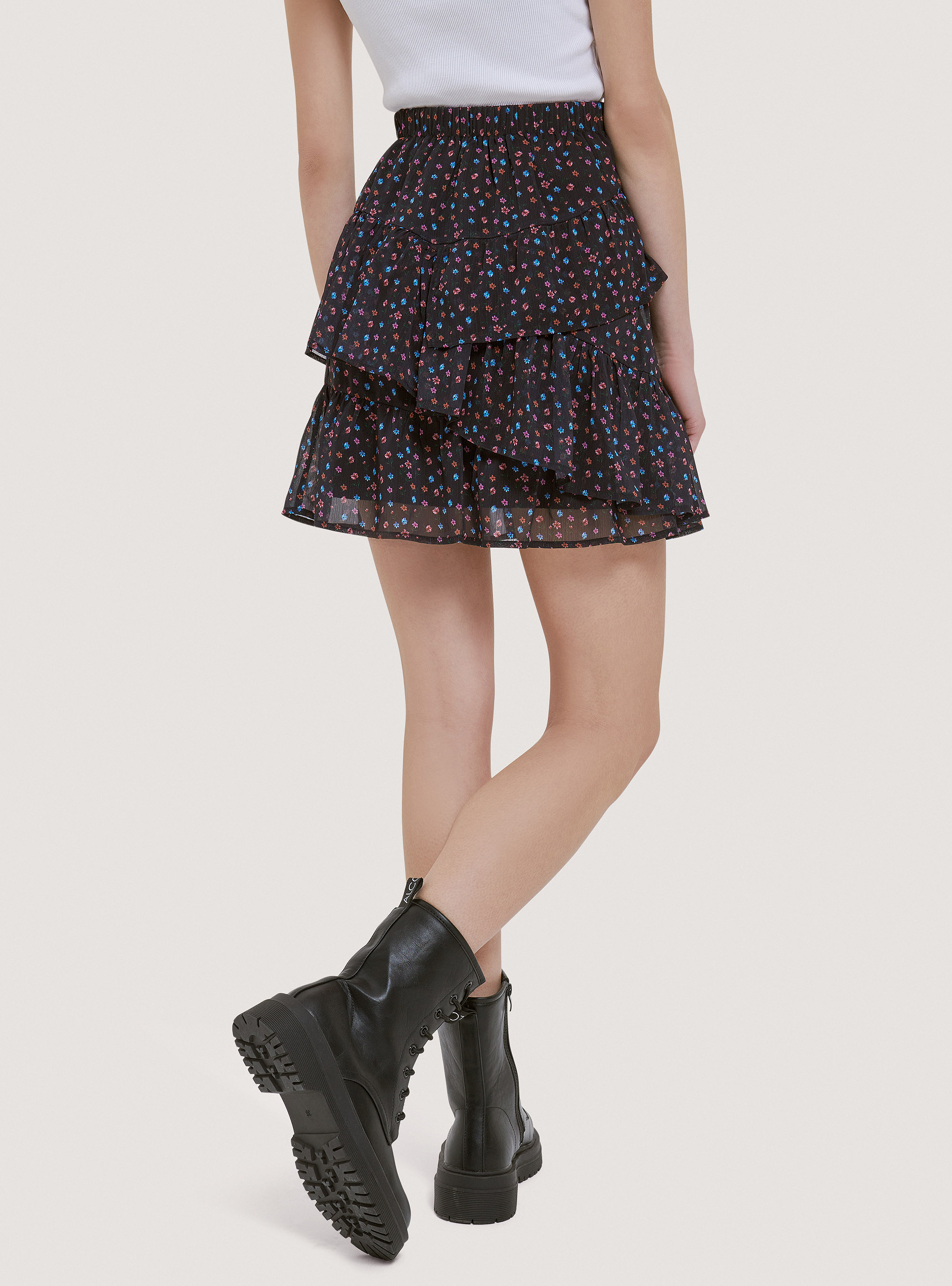 Minifalda con volantes florales, FLOR NEGRA