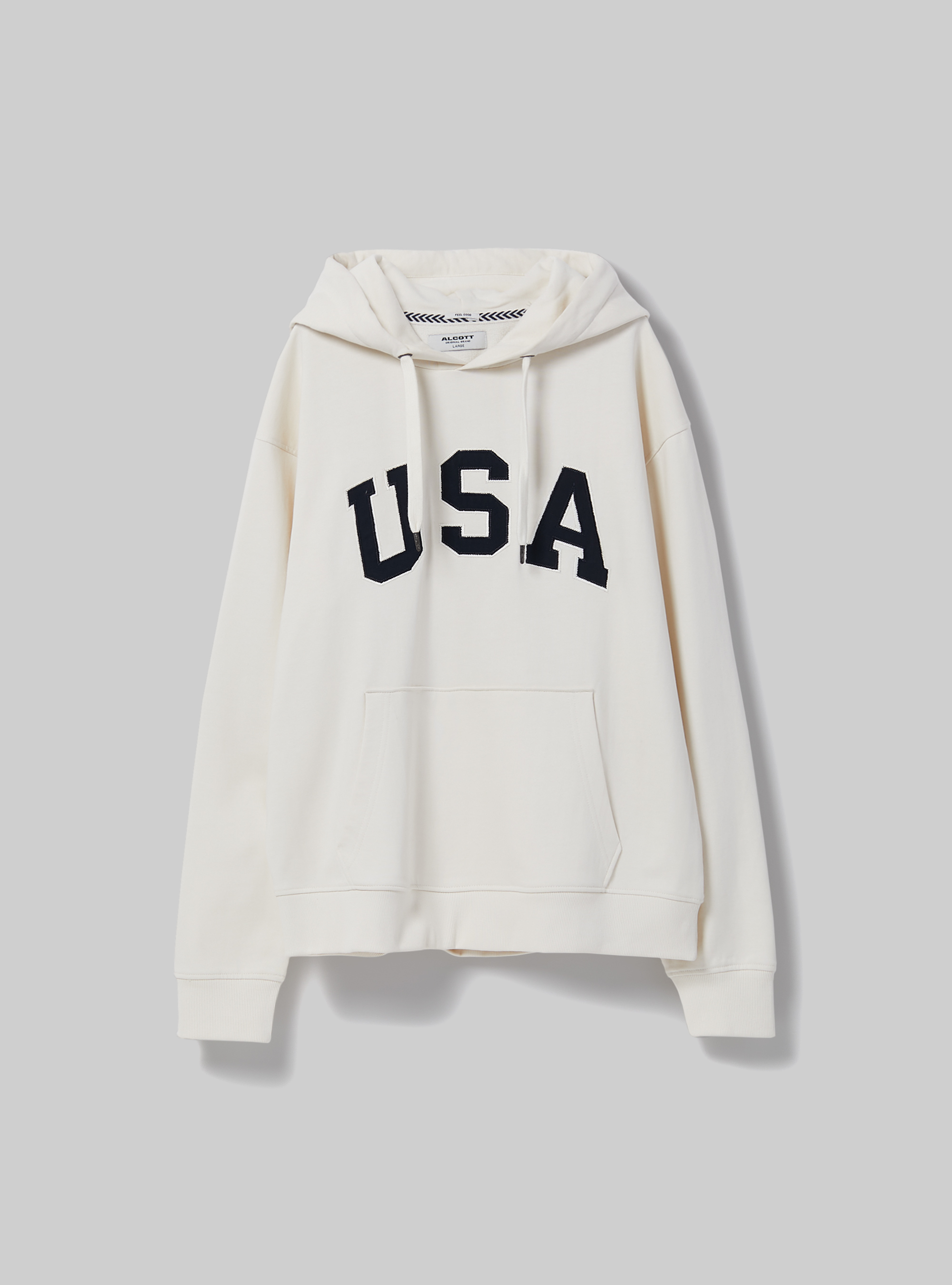 Baumwollsweatshirt mit Kapuze und USA-Aufnäher, C104 CREAM