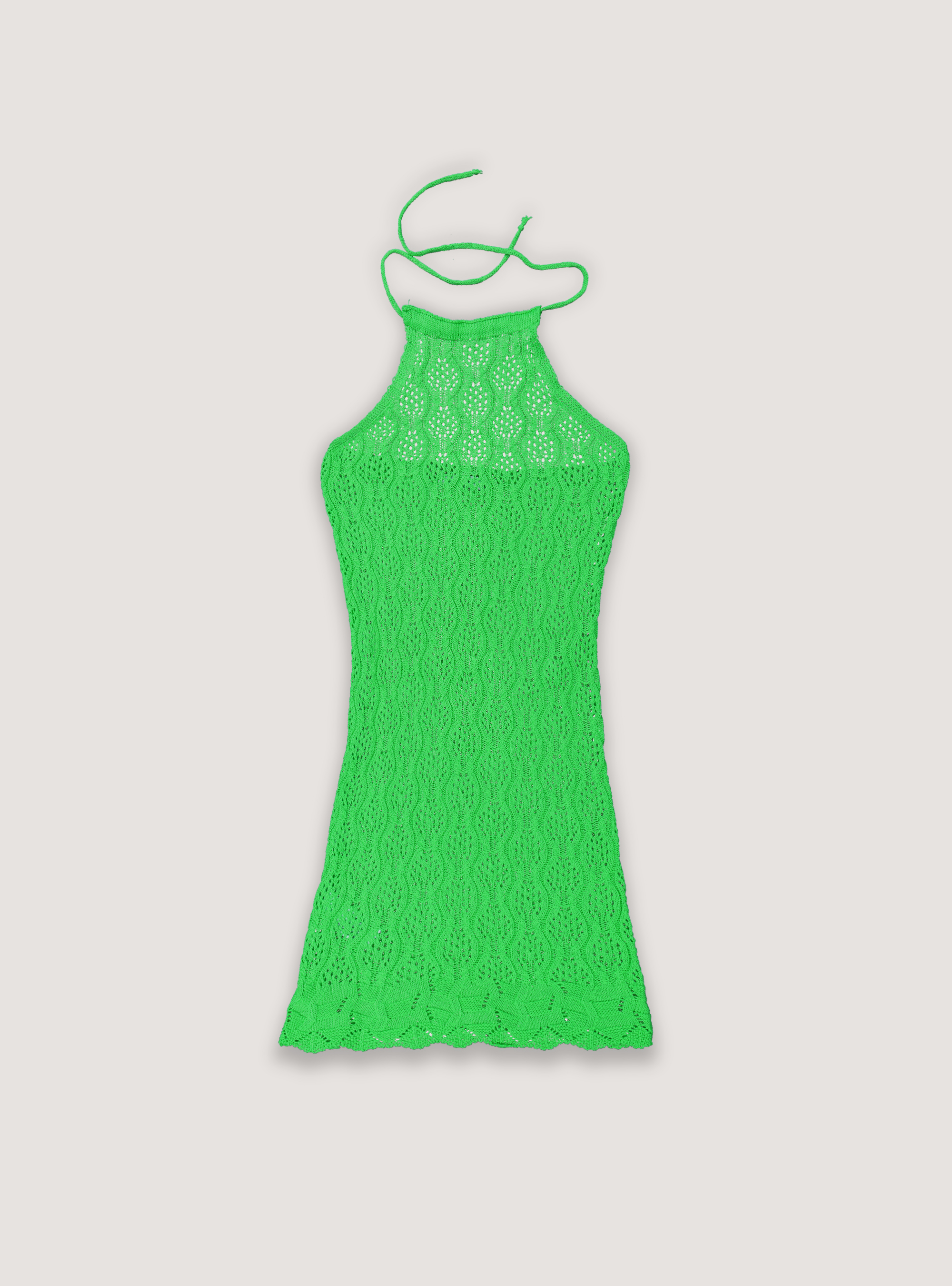 Vestido de punto de crochet con escote halter, GN1 DARK GREEN