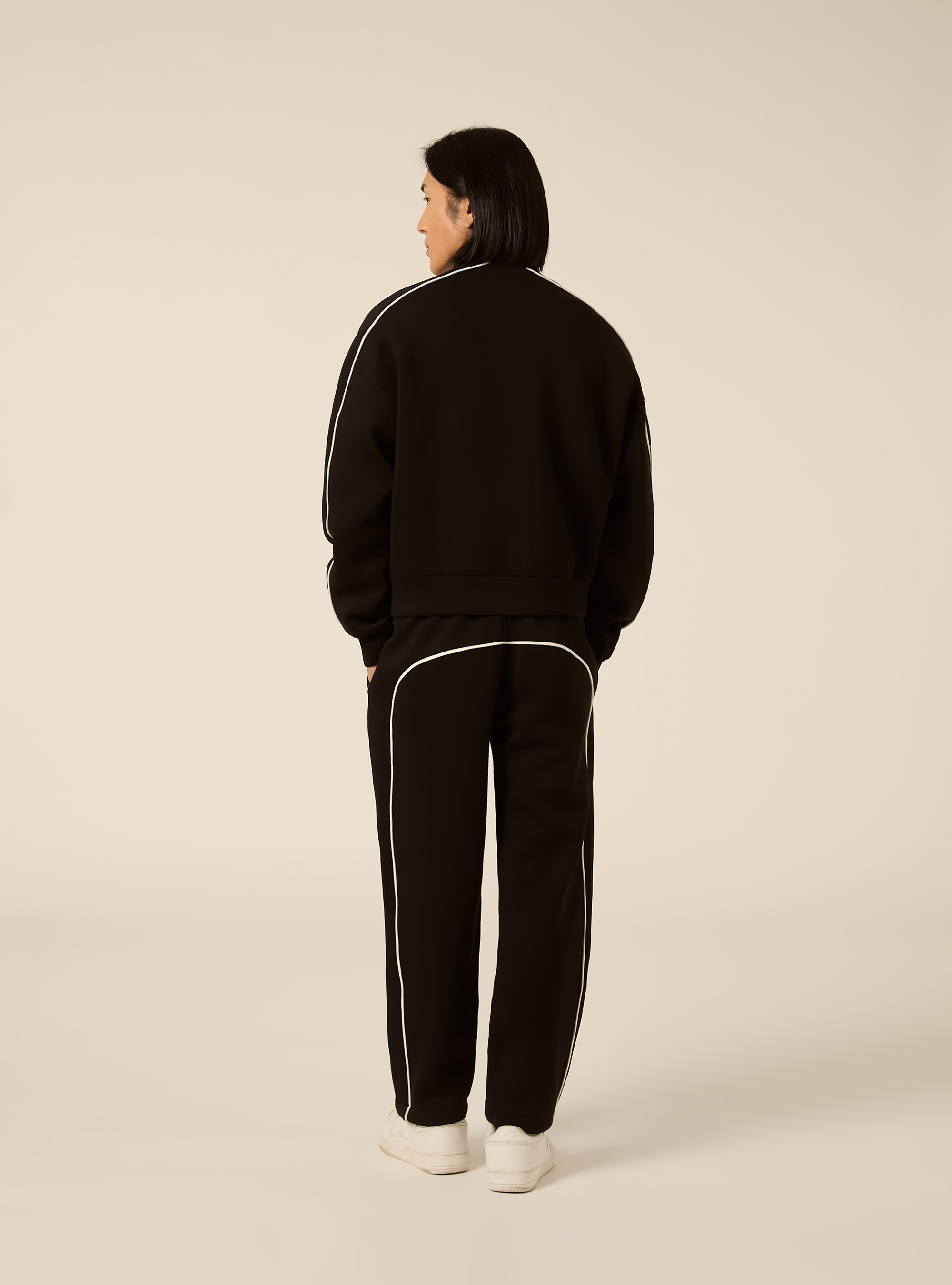 Cardigan boxy con piping in contrasto, BK1 BLACK