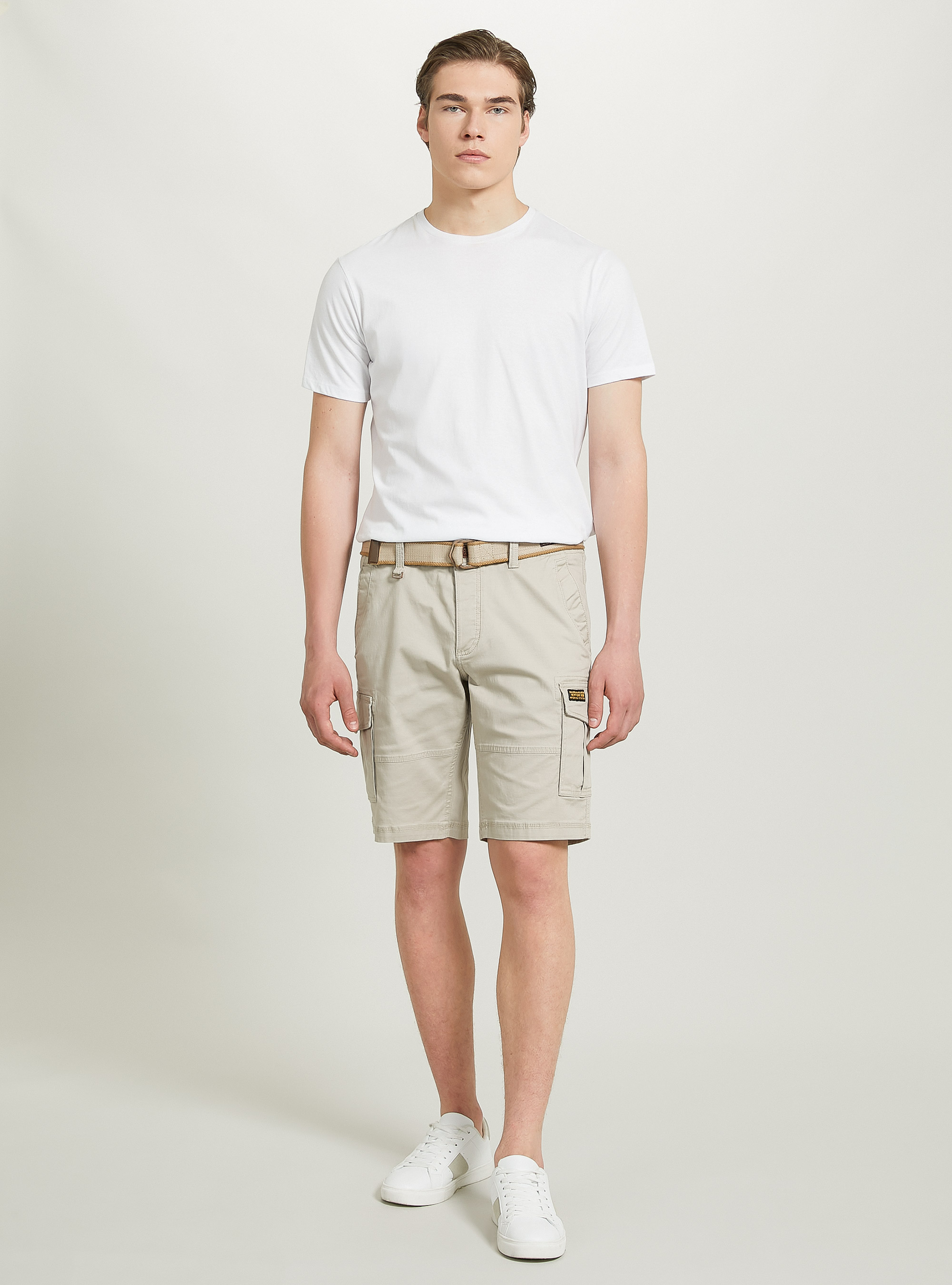 Bermuda cargo in cotone con cintura in canvas, SA2 SAND MEDIUM