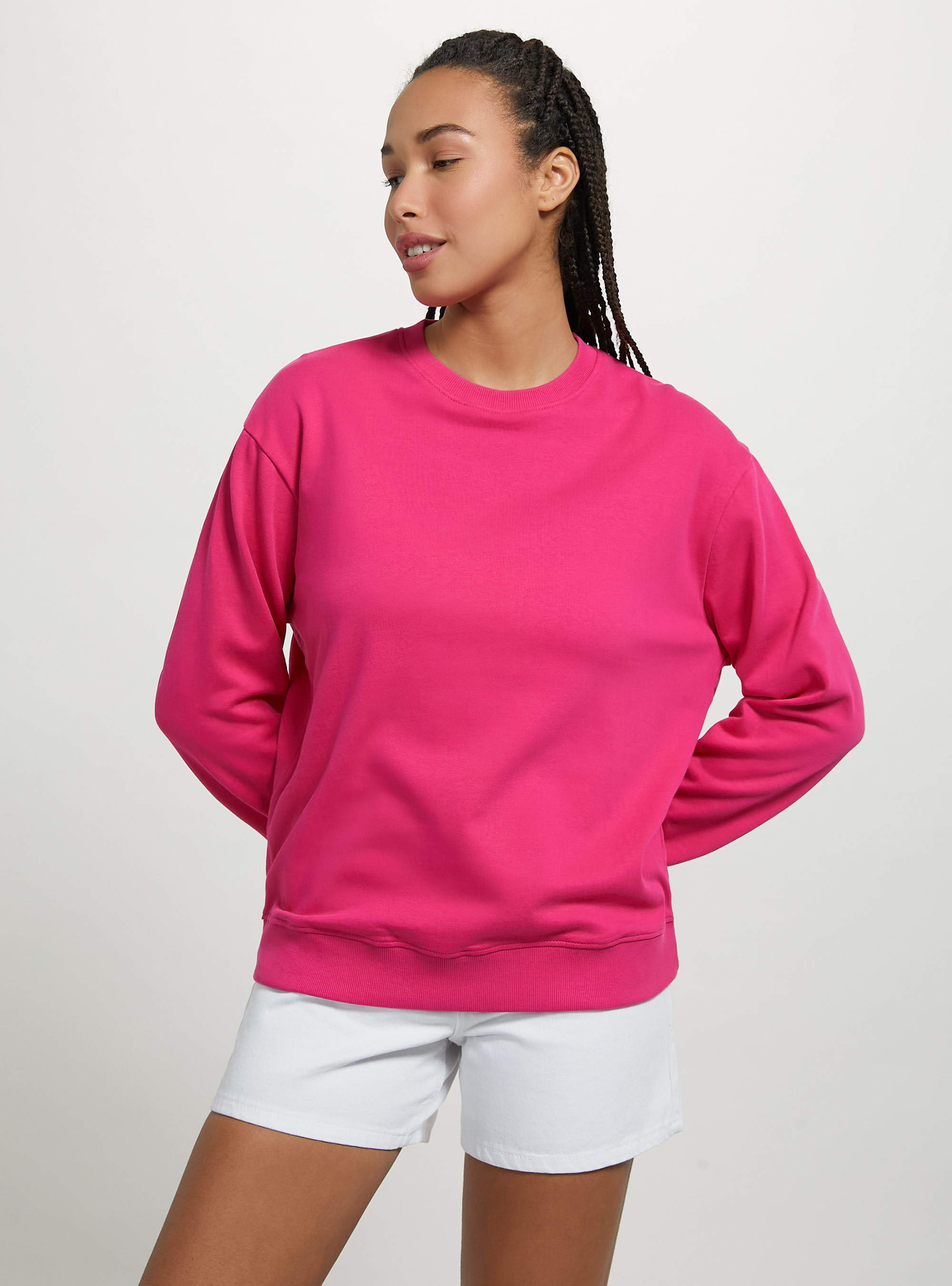 Sudadera lisa de algodón con cuello redondo, FX2 FUXIA MEDIUM
