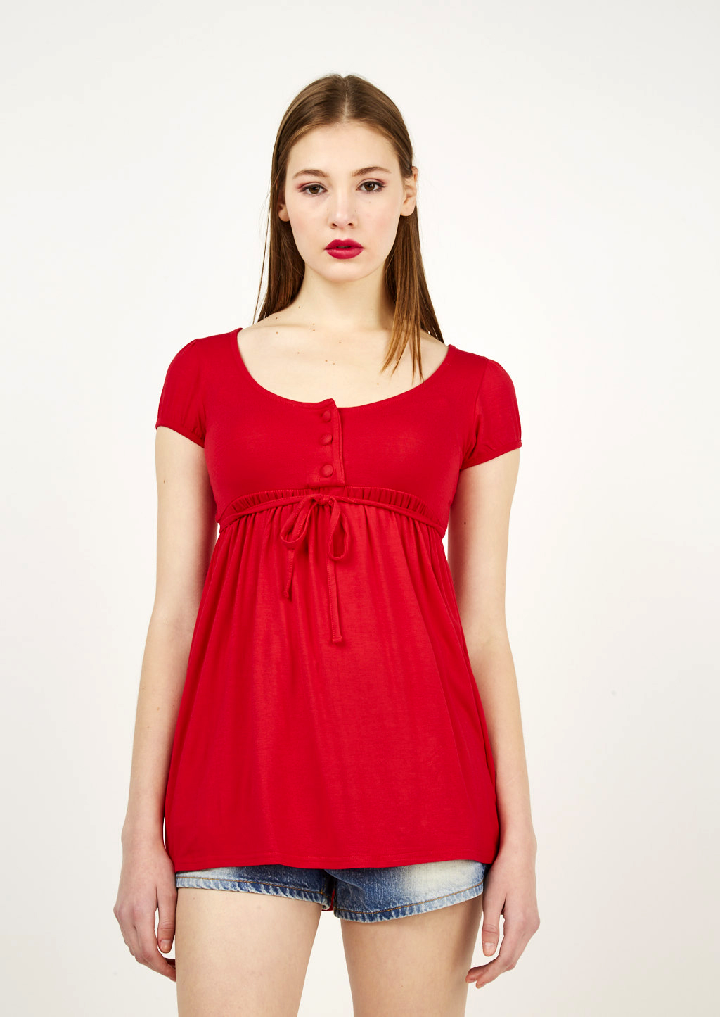 Vestito corto in vestibilità morbida con coulisse, C335 RED