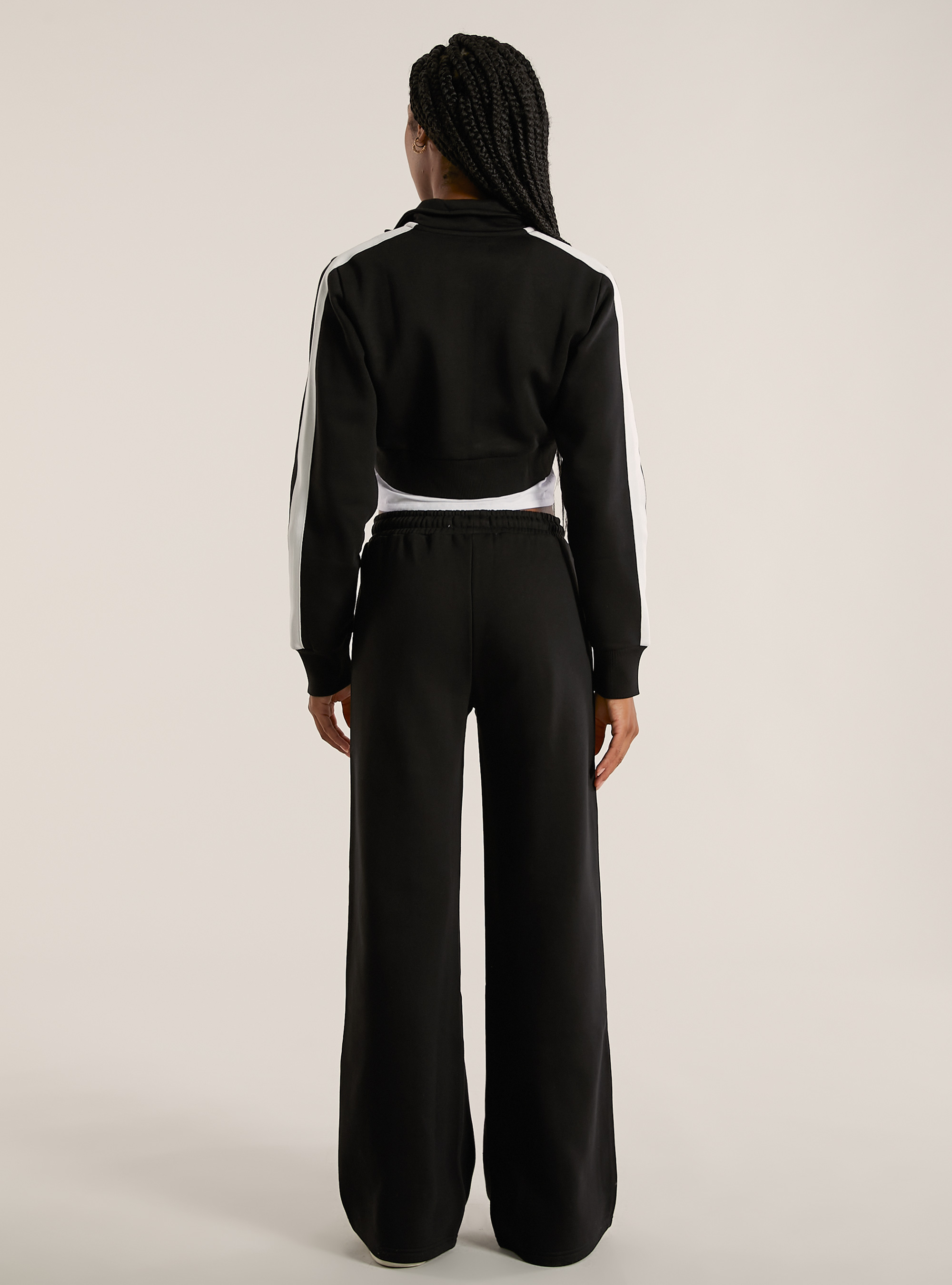 Sweatshirt with zipper and side bands, BK1 BLACK