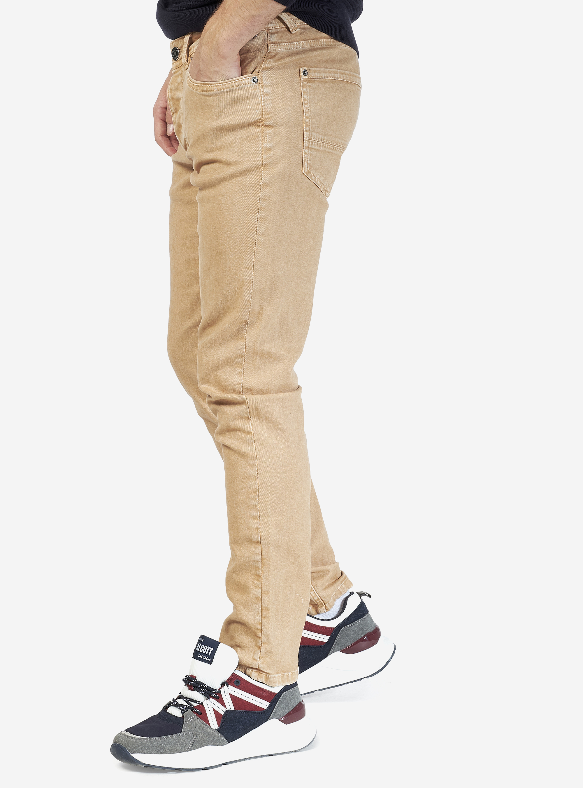 Pantaloni 5 tasche twill tinto capo, TABACCO