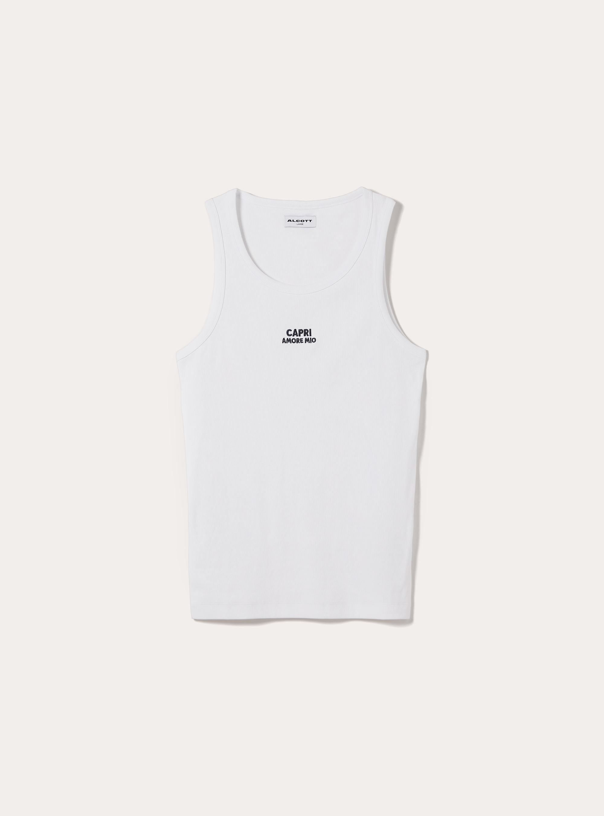 Canotta  in rib con ricamo capri amore mio, WH3 WHITE