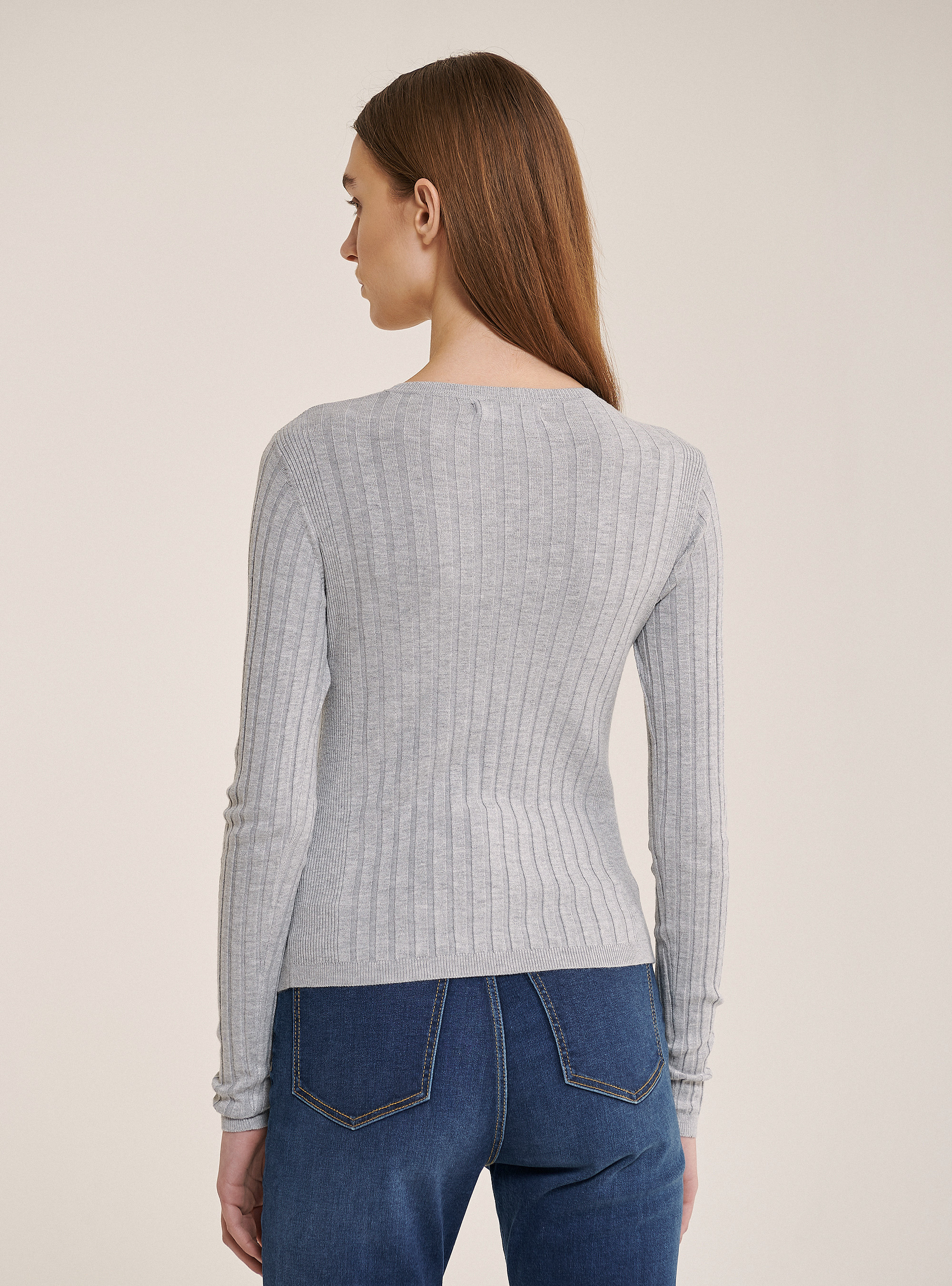 Cropped ribbed pullover, C1115 GREY MEL