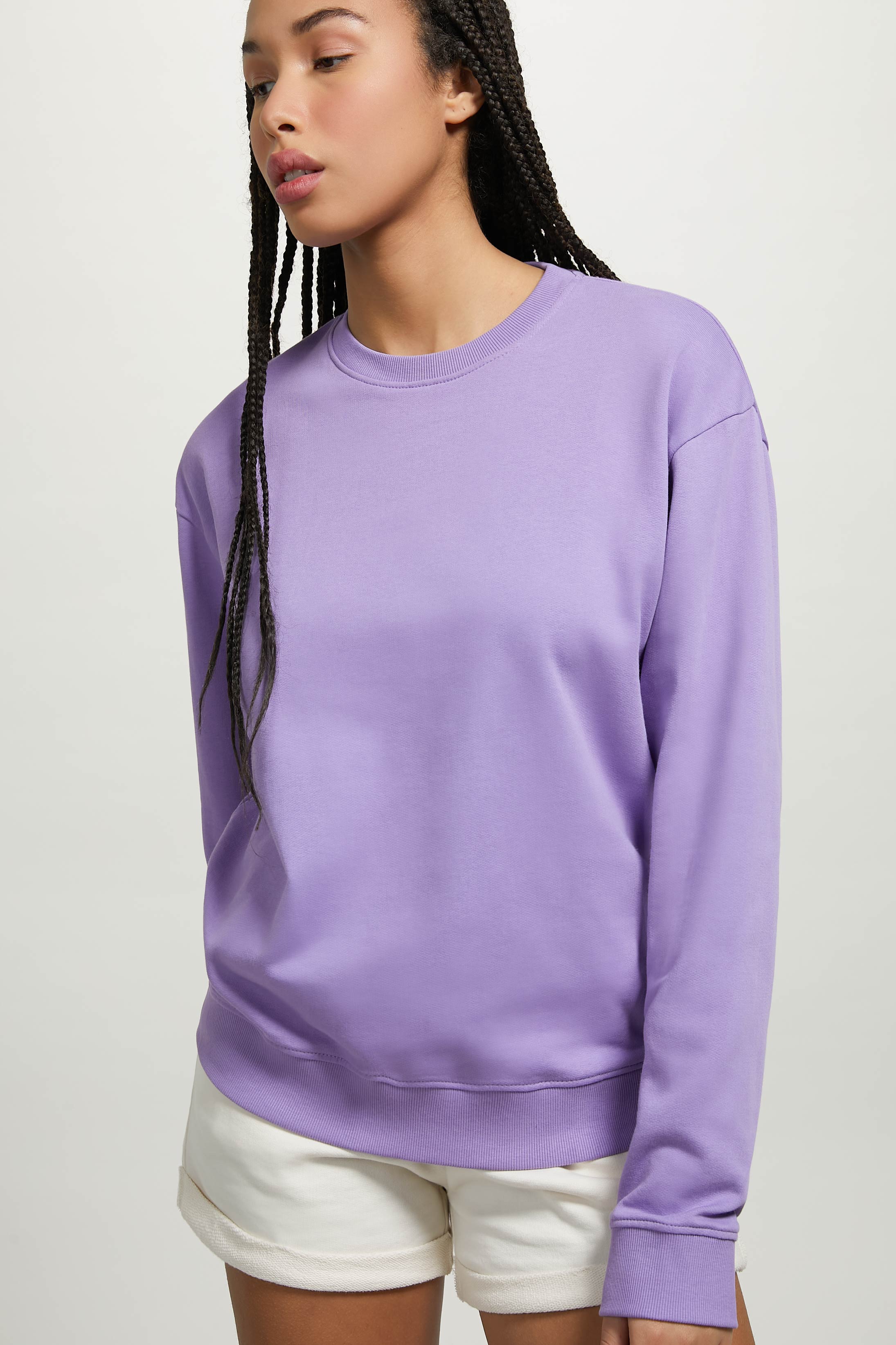 Sudadera lisa de algodón con cuello redondo, LC1 LILLAC DARK