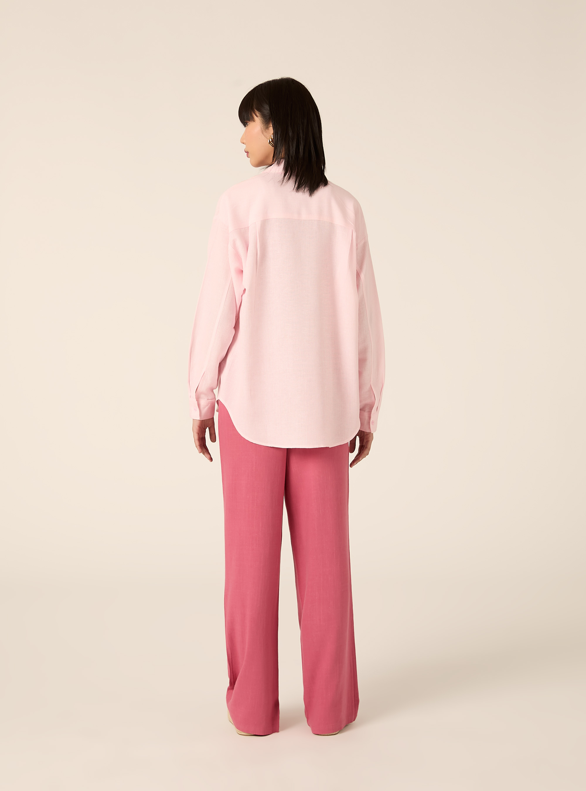 Camicia a righe in misto lino, PK2 PINK MEDIUM