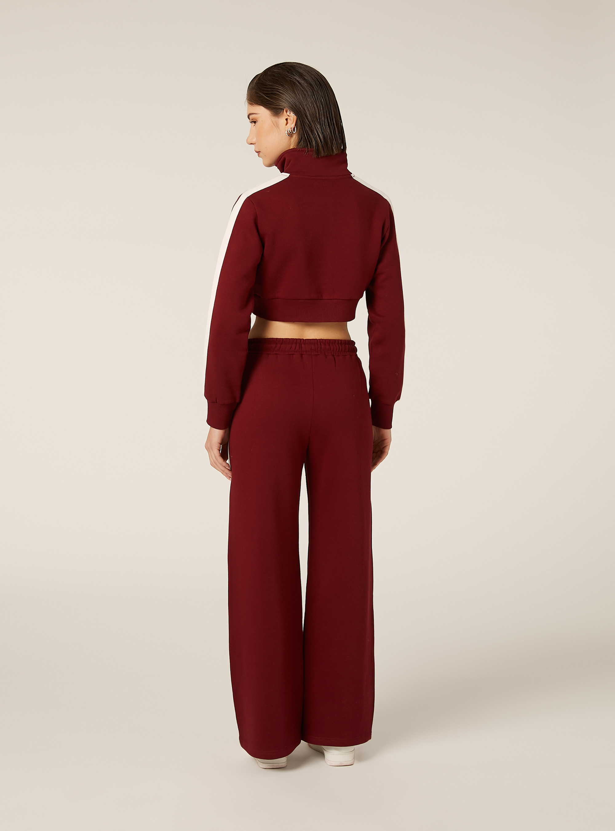 Pantaloni wide leg con bande laterali, BO1 BORDEAUX DARK