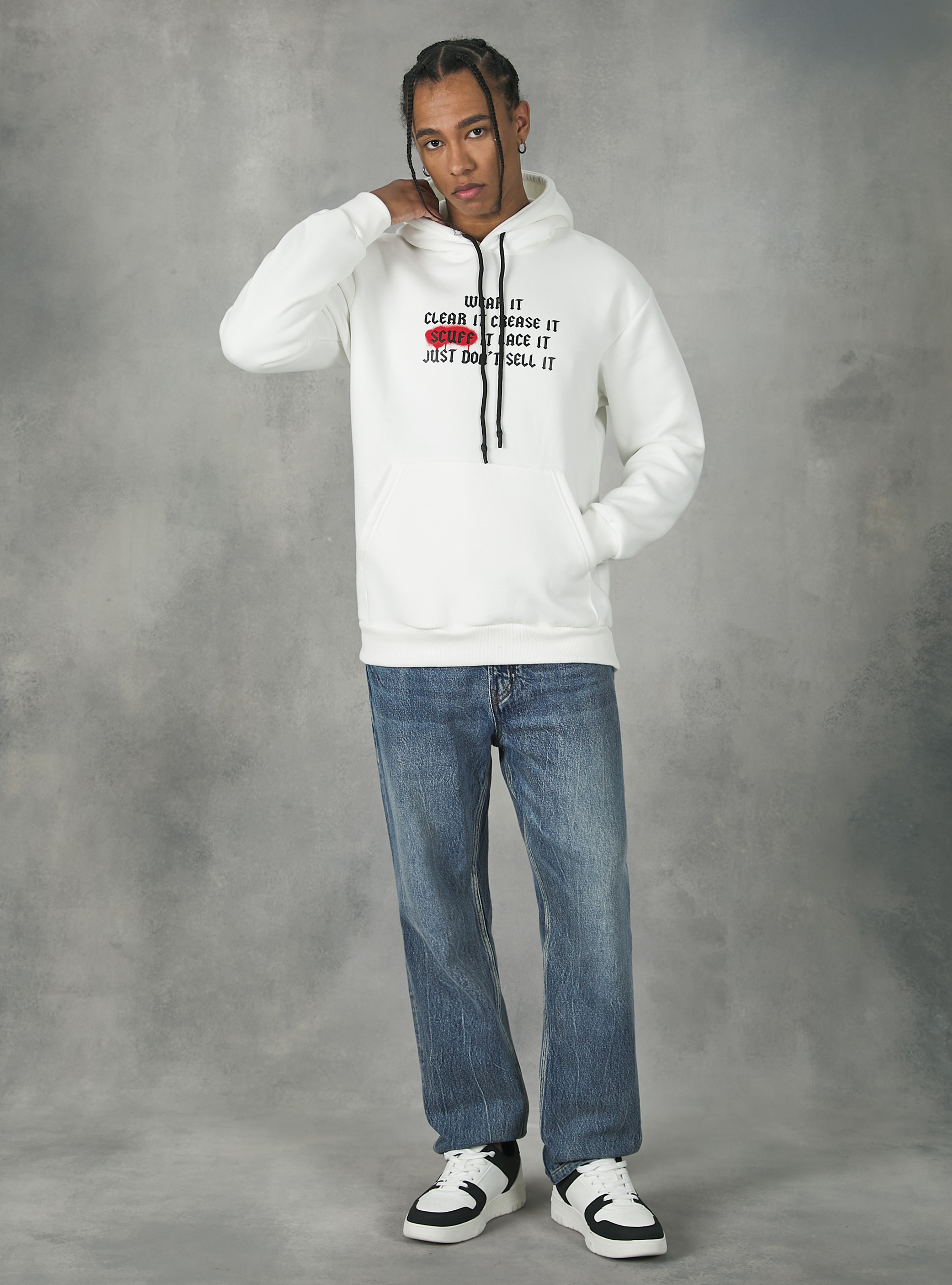 Hoodie with print, CR3 CREAM LIGHT