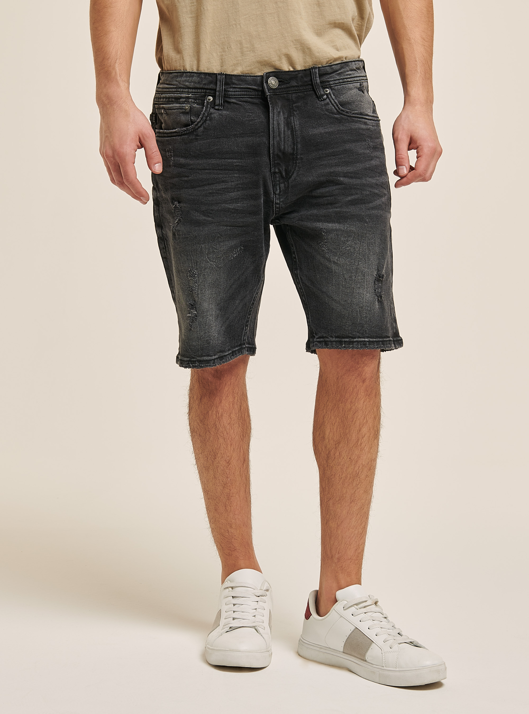 Bermuda denim slim comfort con rotture bci program, BLACK