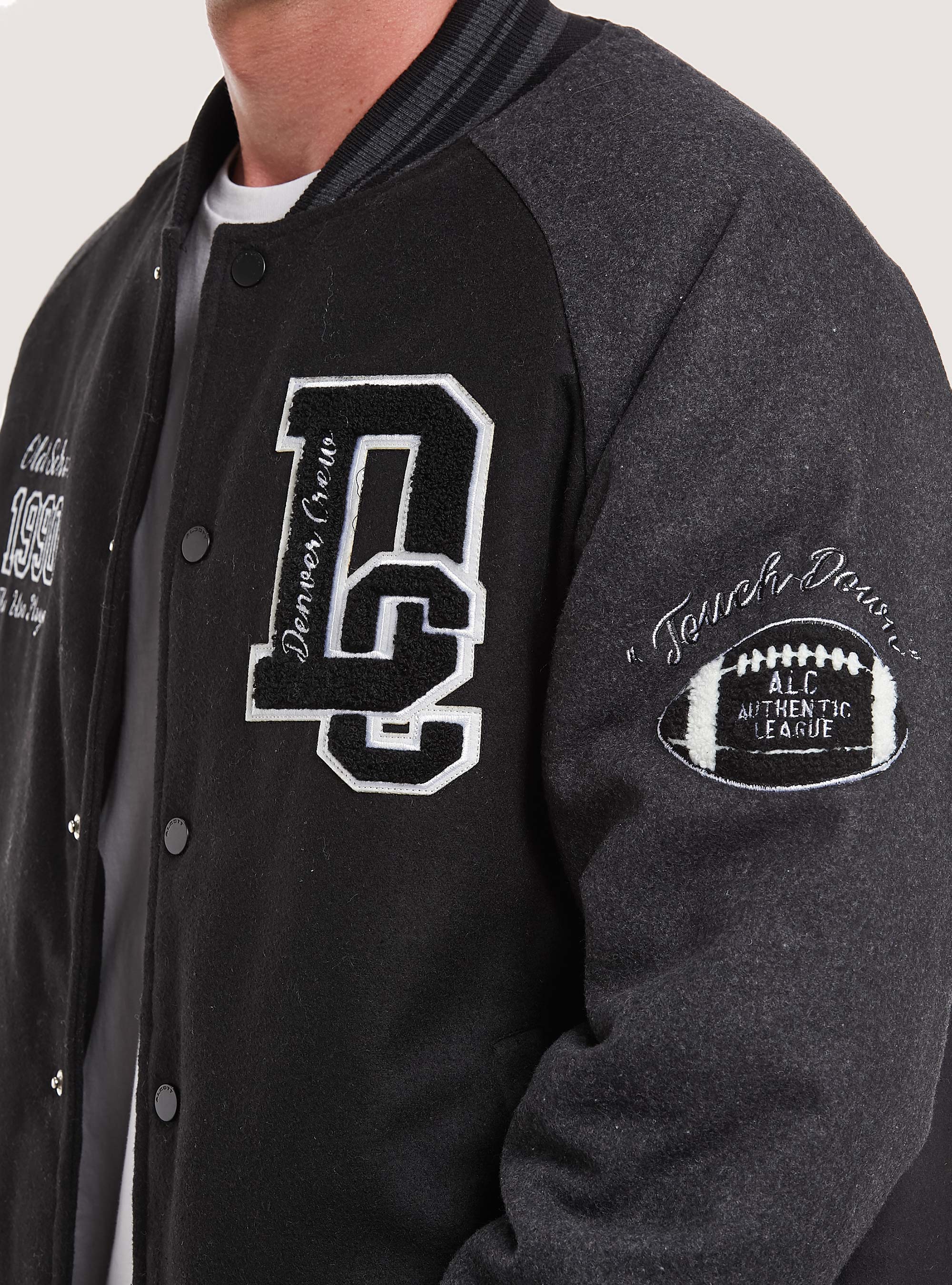 College-style bomber jacket with recycled padding, BK1 BLACK