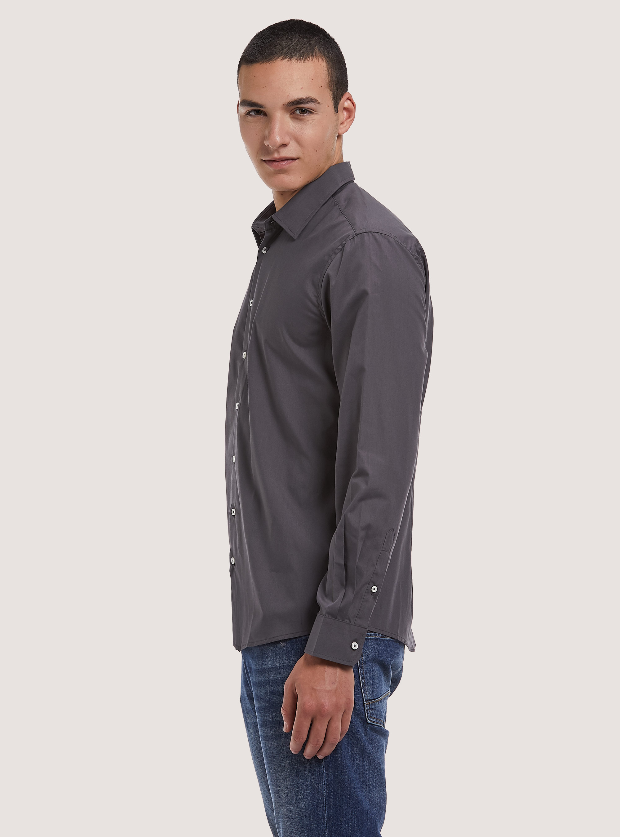 Camicia a manica lunga in tinta unita, C167 GREY