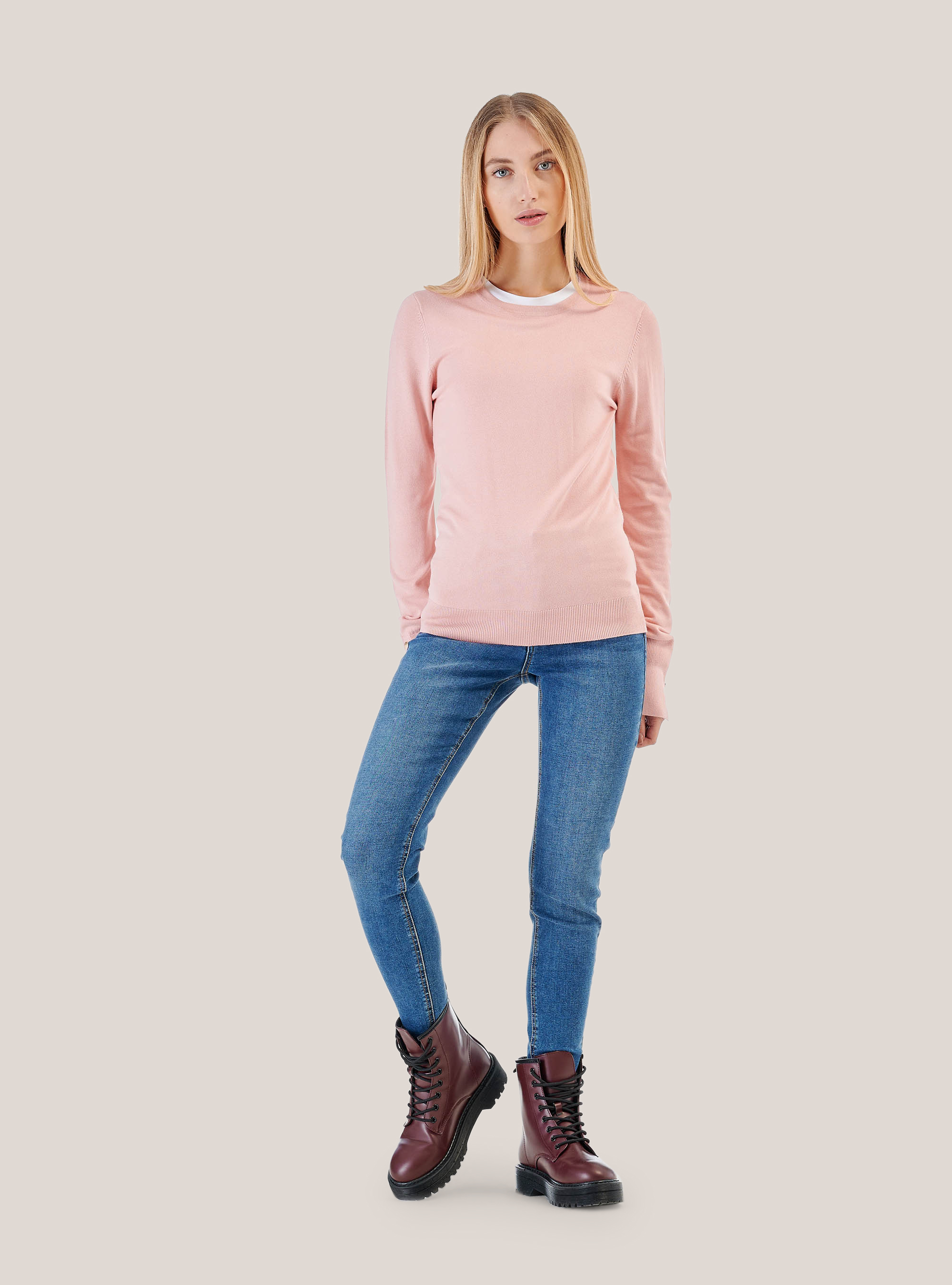 Pull col rond coupe confort, C501 PINK
