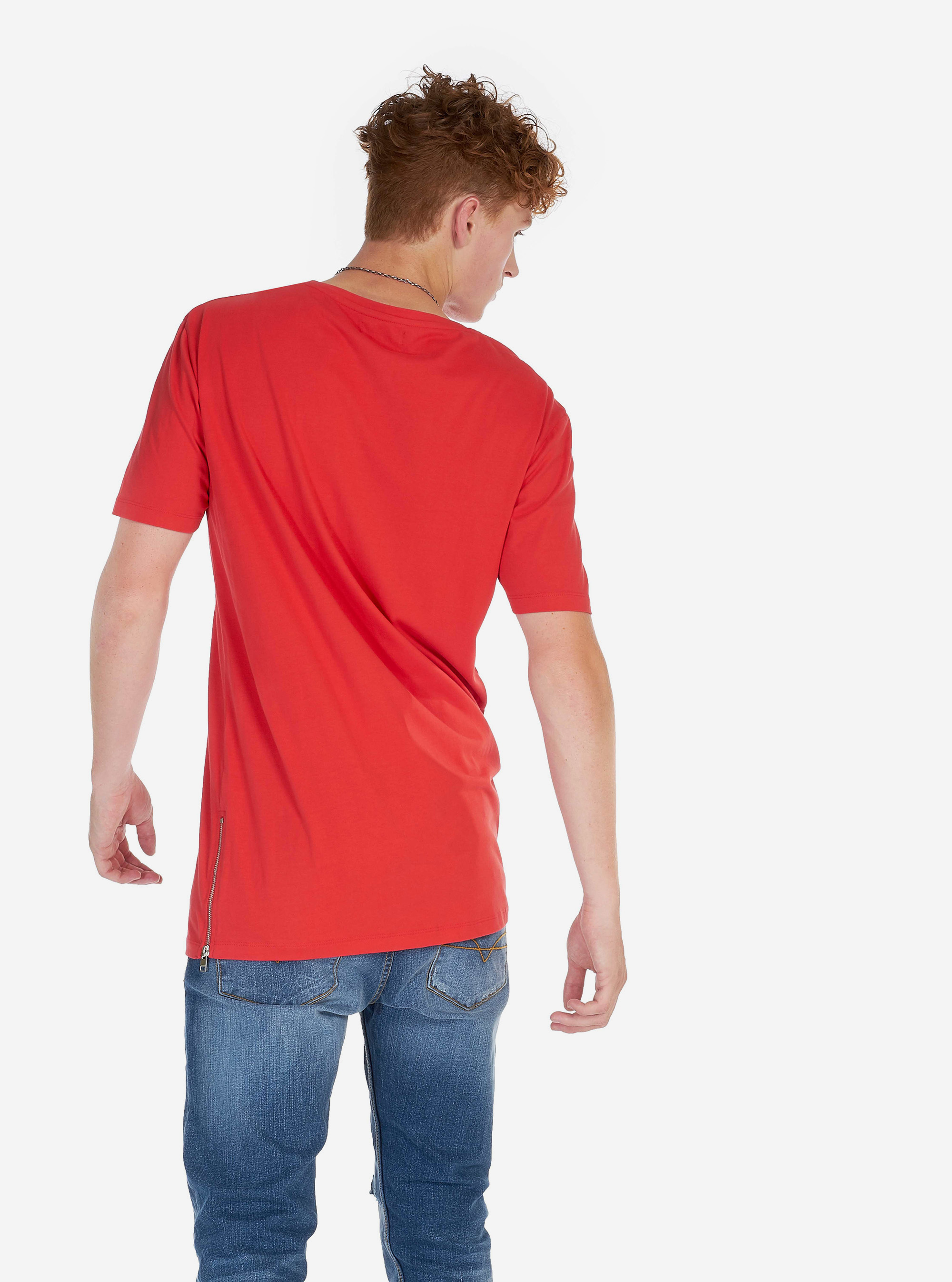 T-shirt couleur unie avec zip sur les c&ocirc;t&eacute;s, C4408 RED
