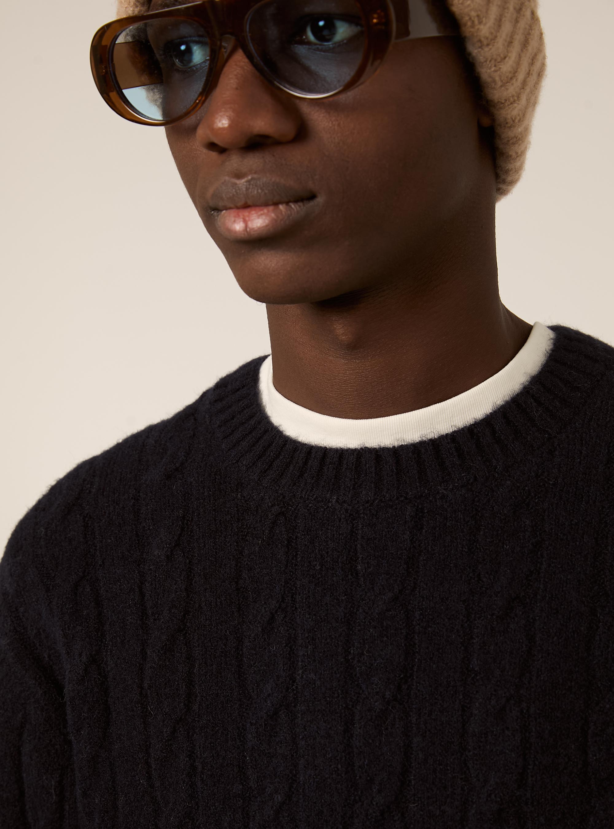 Maglione girocollo cable, NA1 NAVY DARK