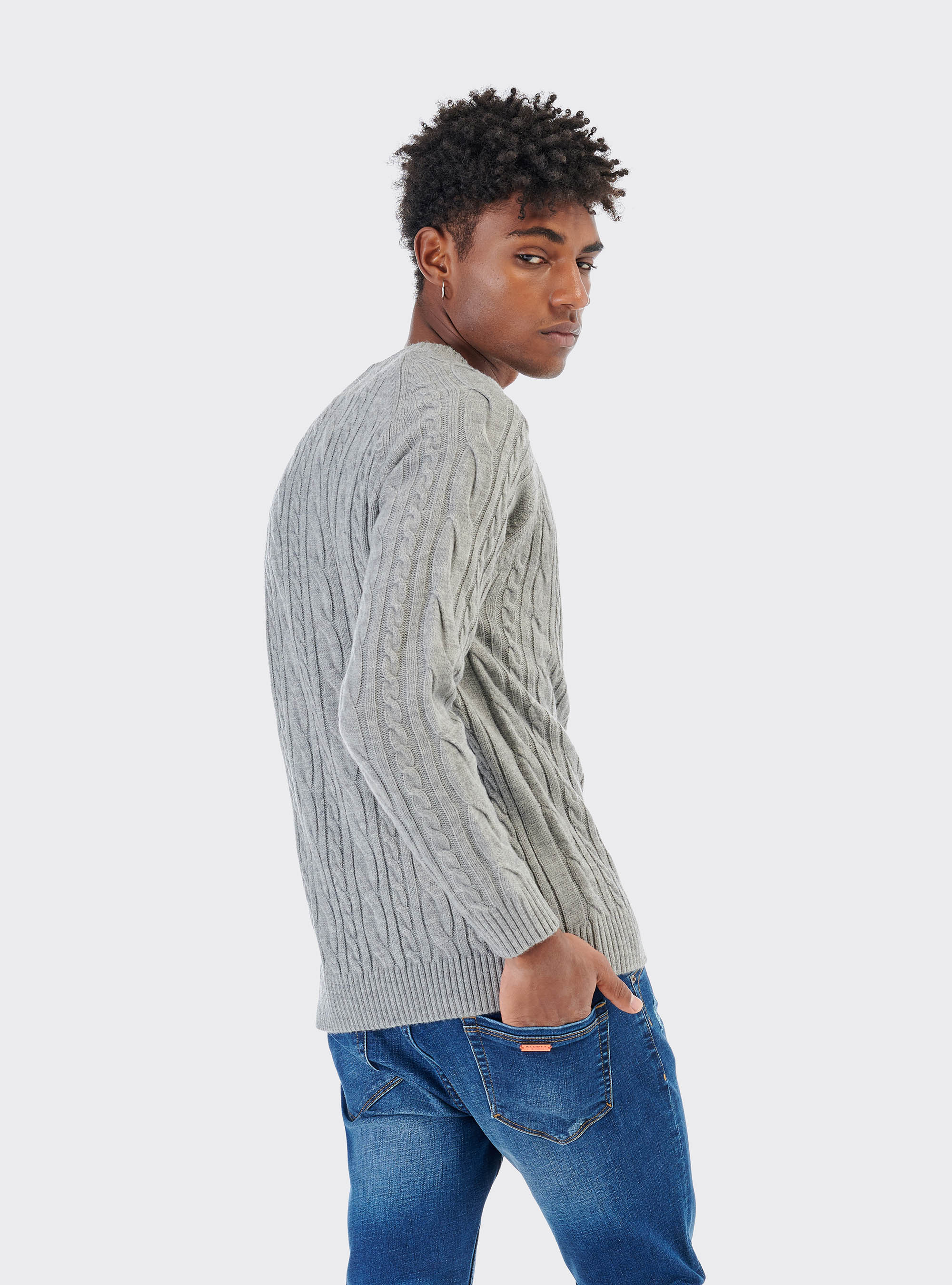 Pull torsad&eacute; en laine m&eacute;lang&eacute;e, C146 GREY MEL