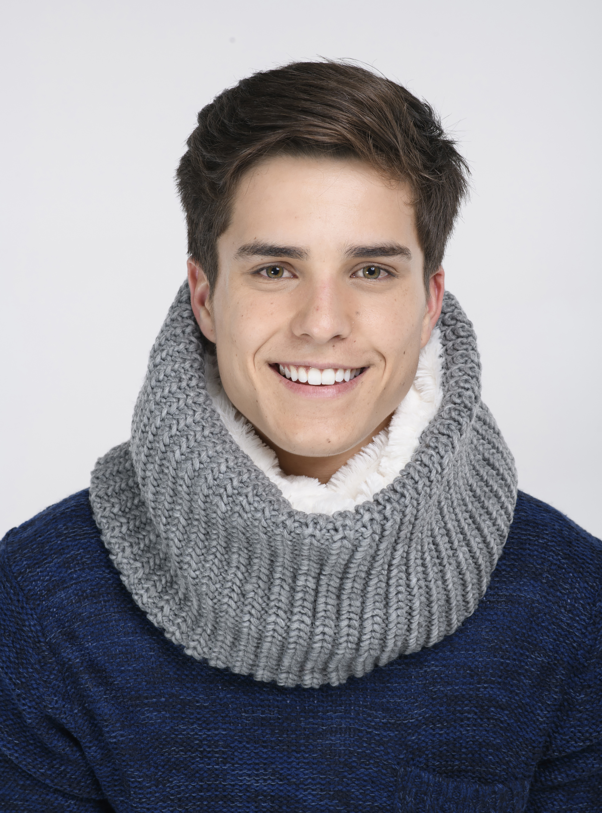 Collo tinta unita con treccia, GRIS MELANGE