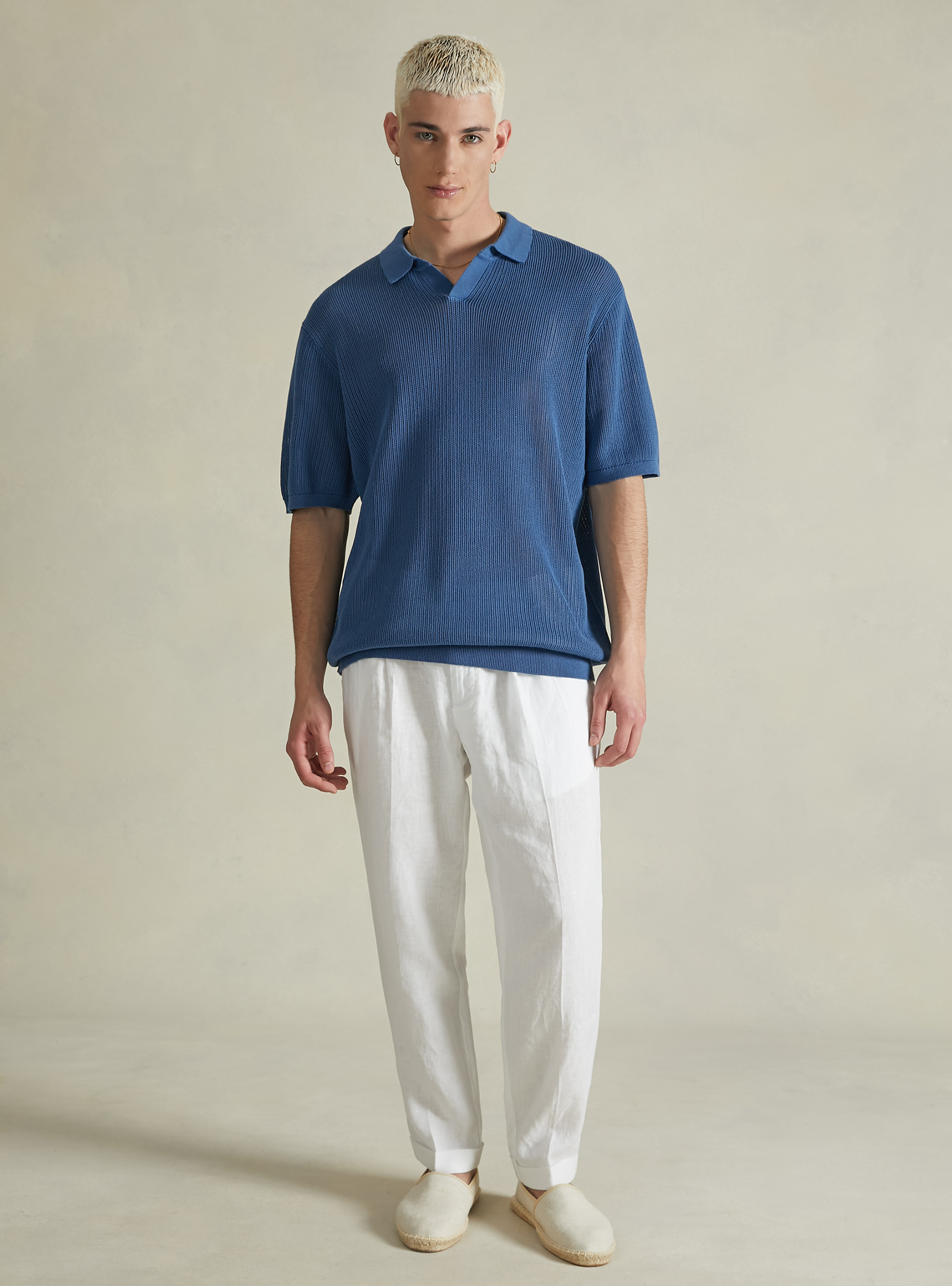 Pull perforé avec col polo, BL2 BLUE MEDIUM