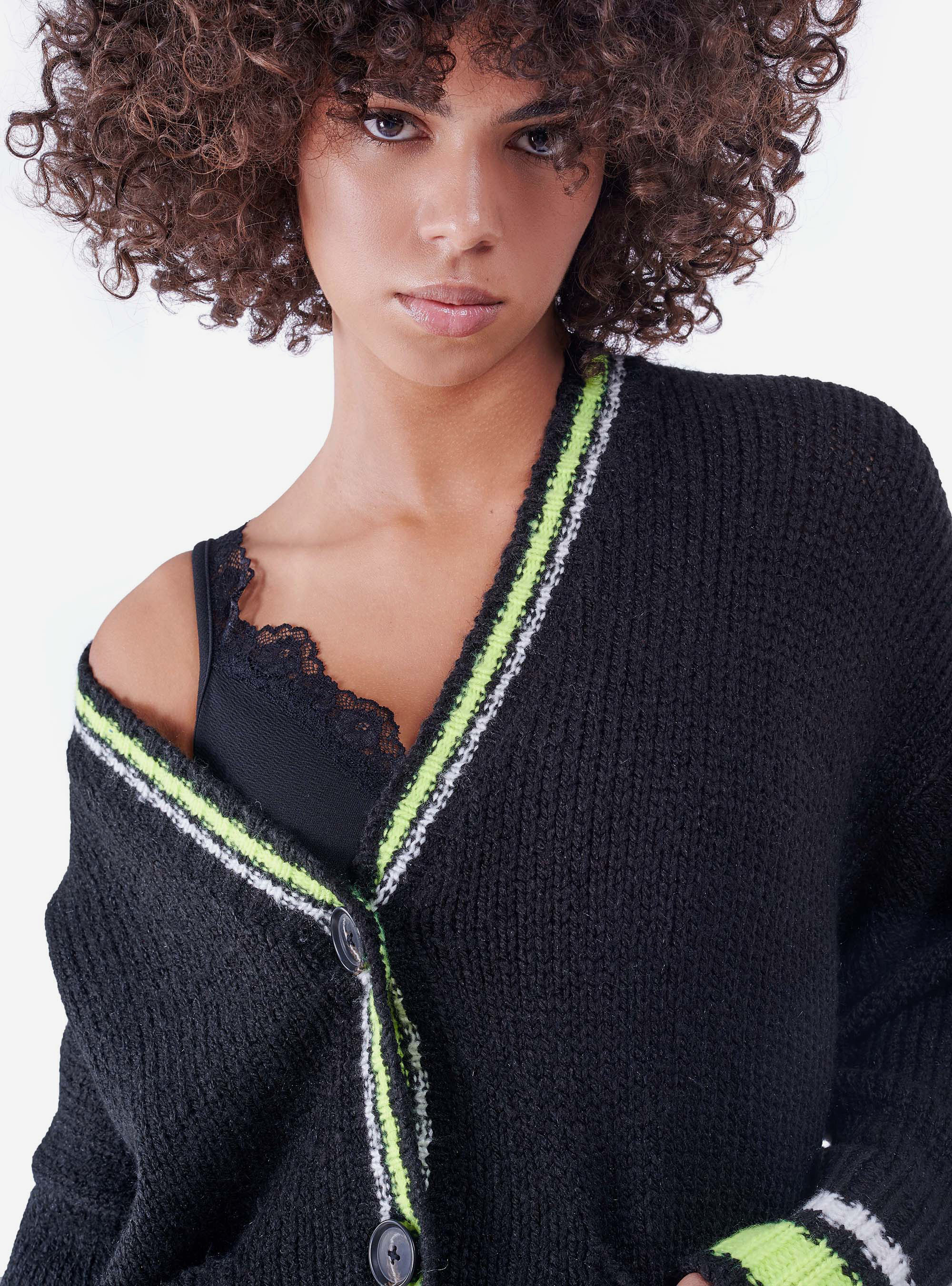 CARDIGAN WITH FLUO DETAILS, BLACK