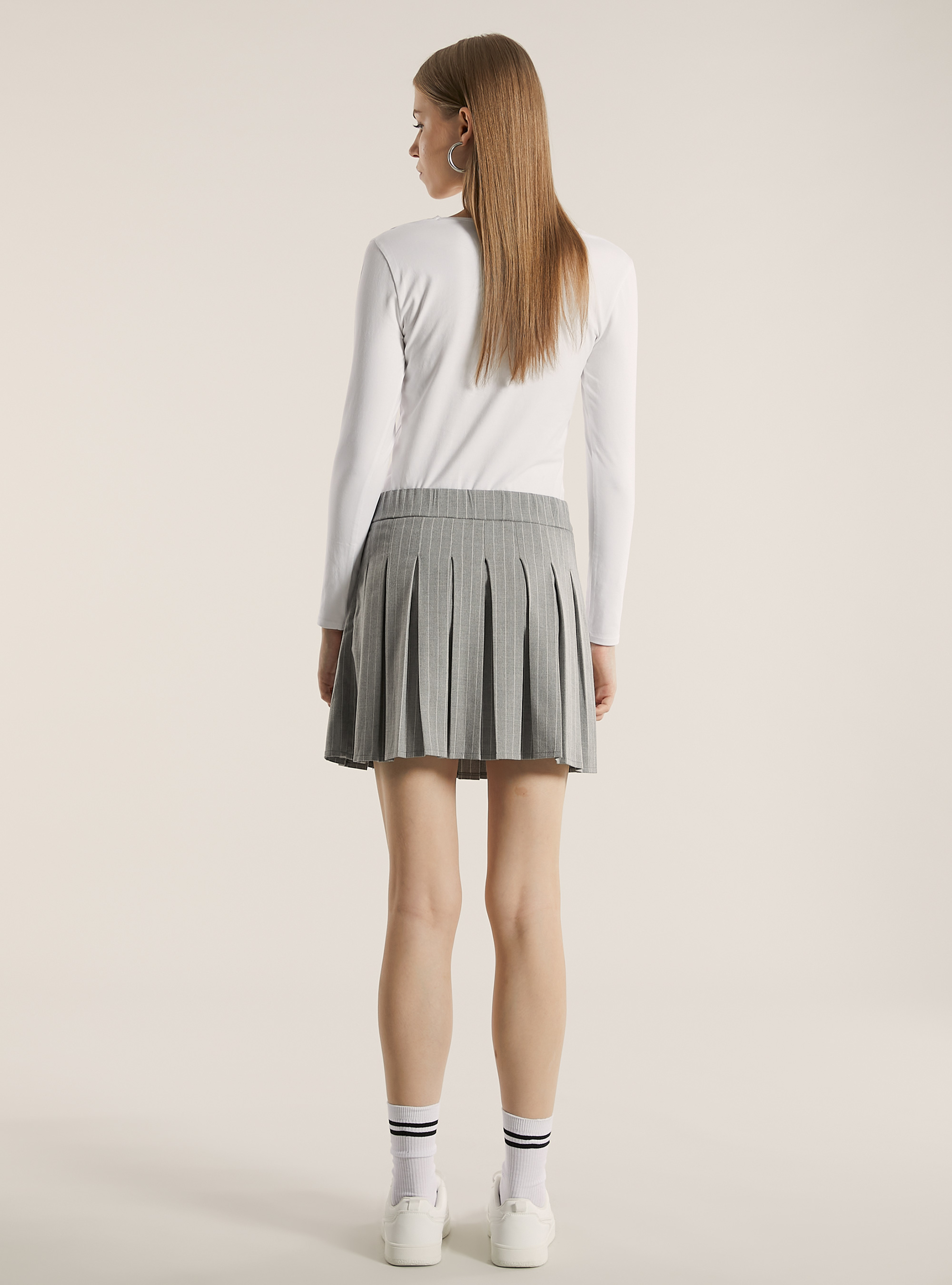 Gonna mini gessata a pieghe, MULTICOLOR