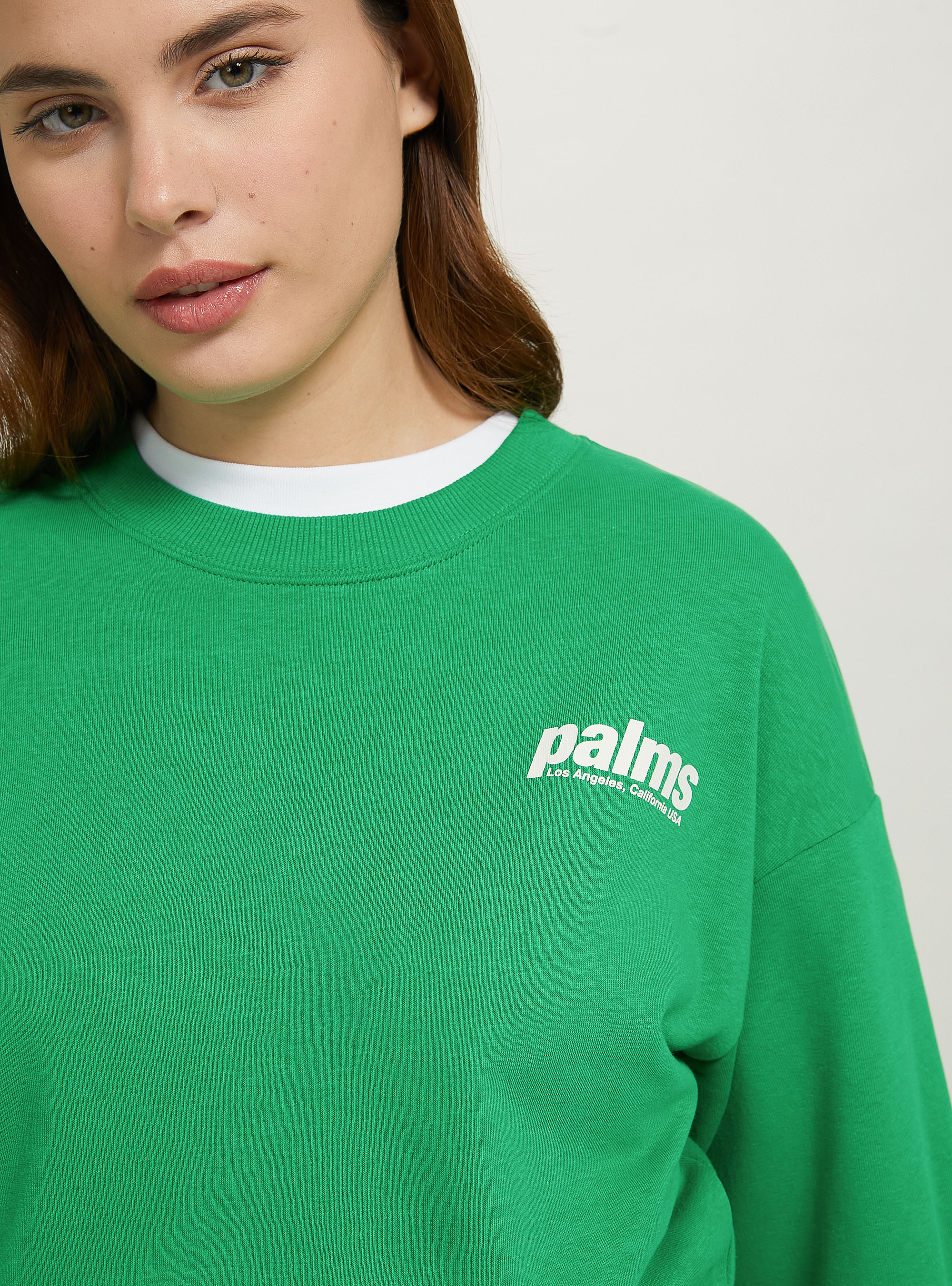 Cropped sweatshirt with lettering print, GN2 GREEN MEDIUM