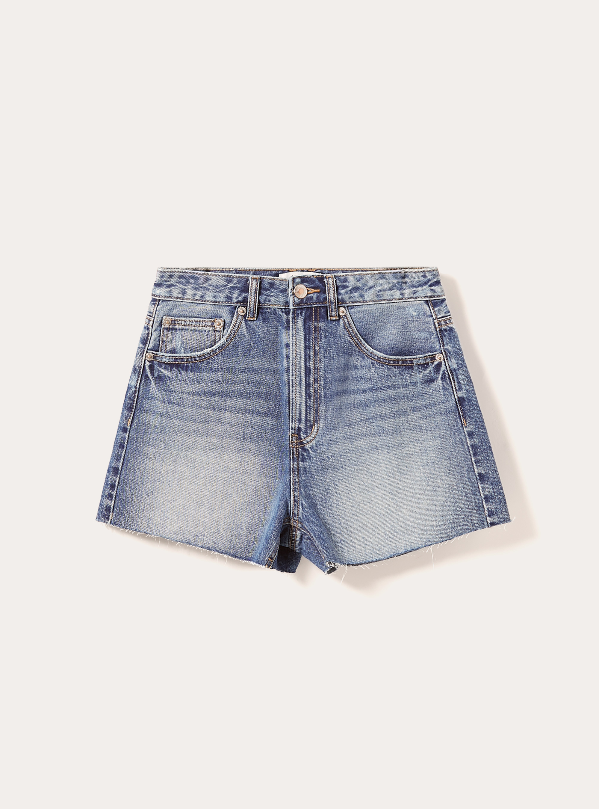 Short en denim &agrave; taille haute, D003 MEDIUM BLUE