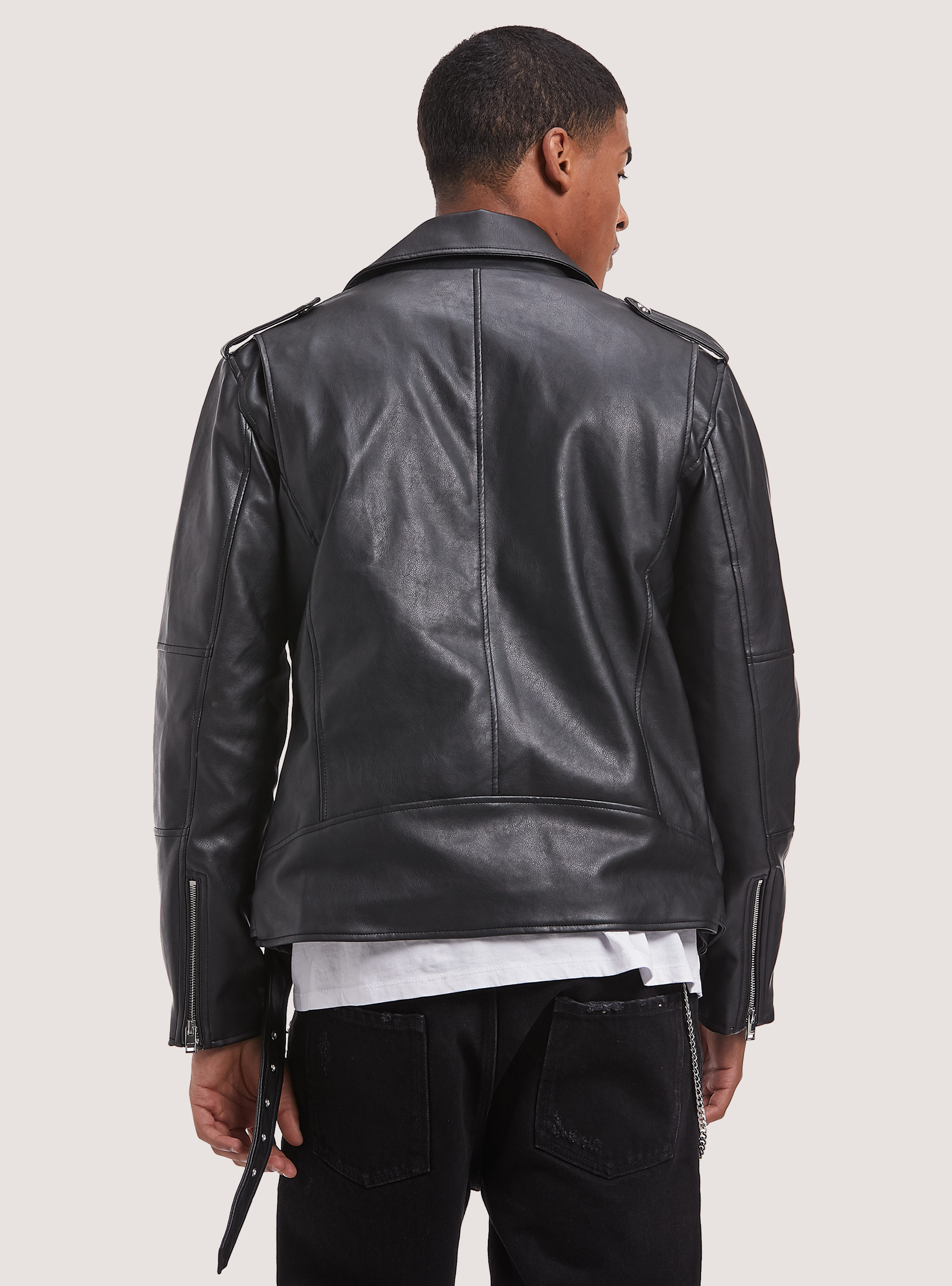 Giubbotto biker effetto pelle, BK1 BLACK