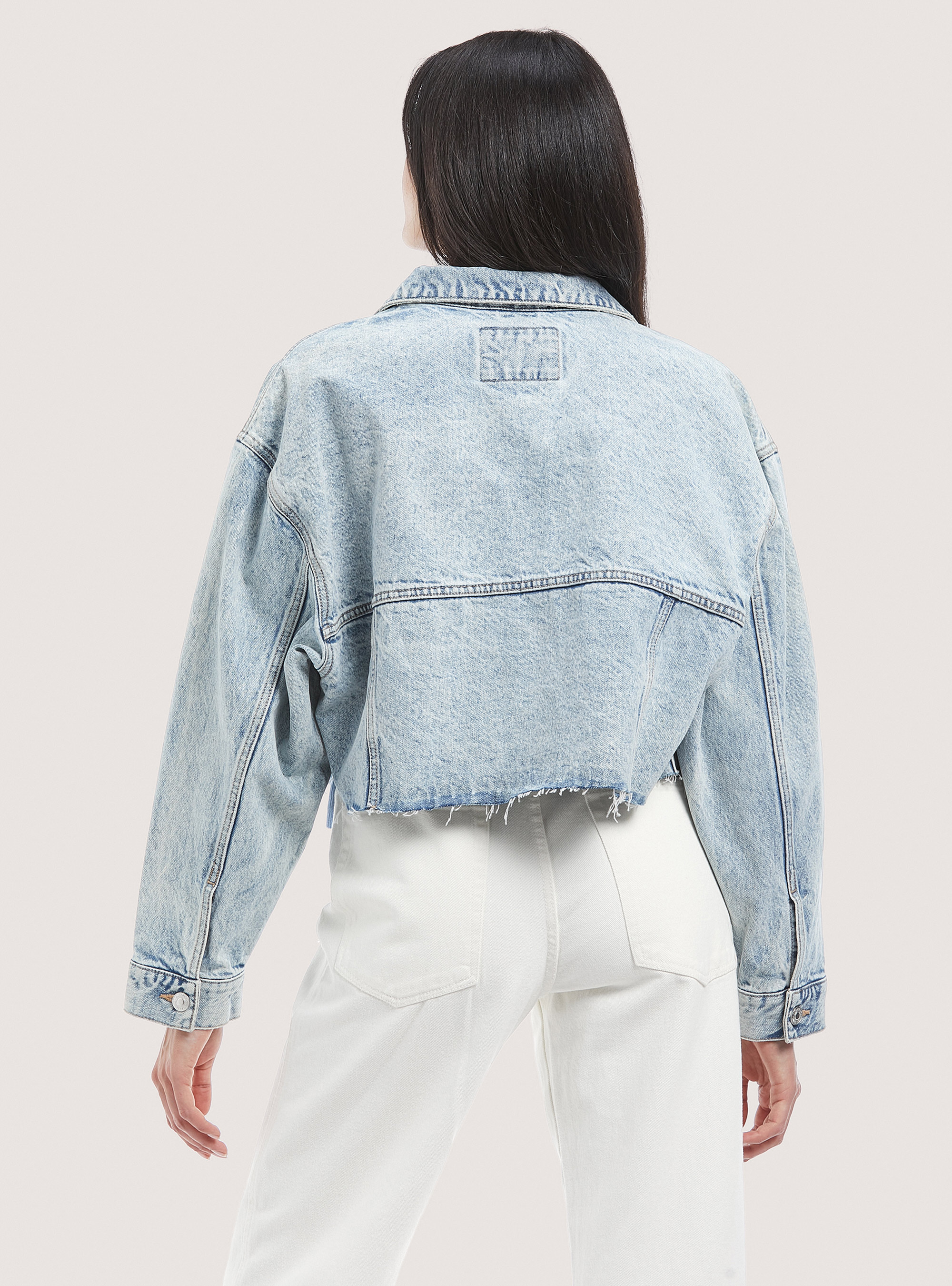 Raw cut denim cropped jacket, AZURE