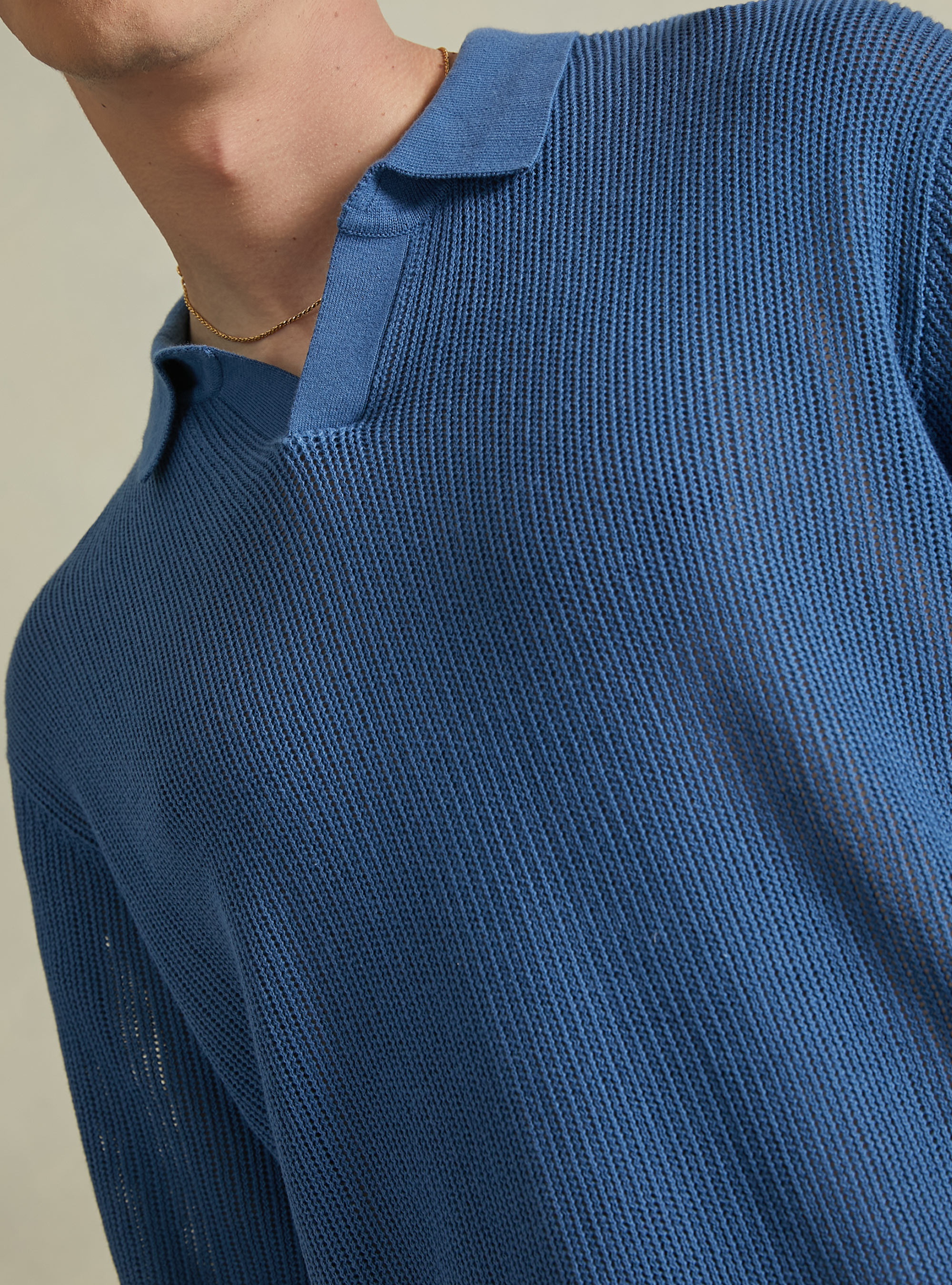 Pull perforé avec col polo, BL2 BLUE MEDIUM