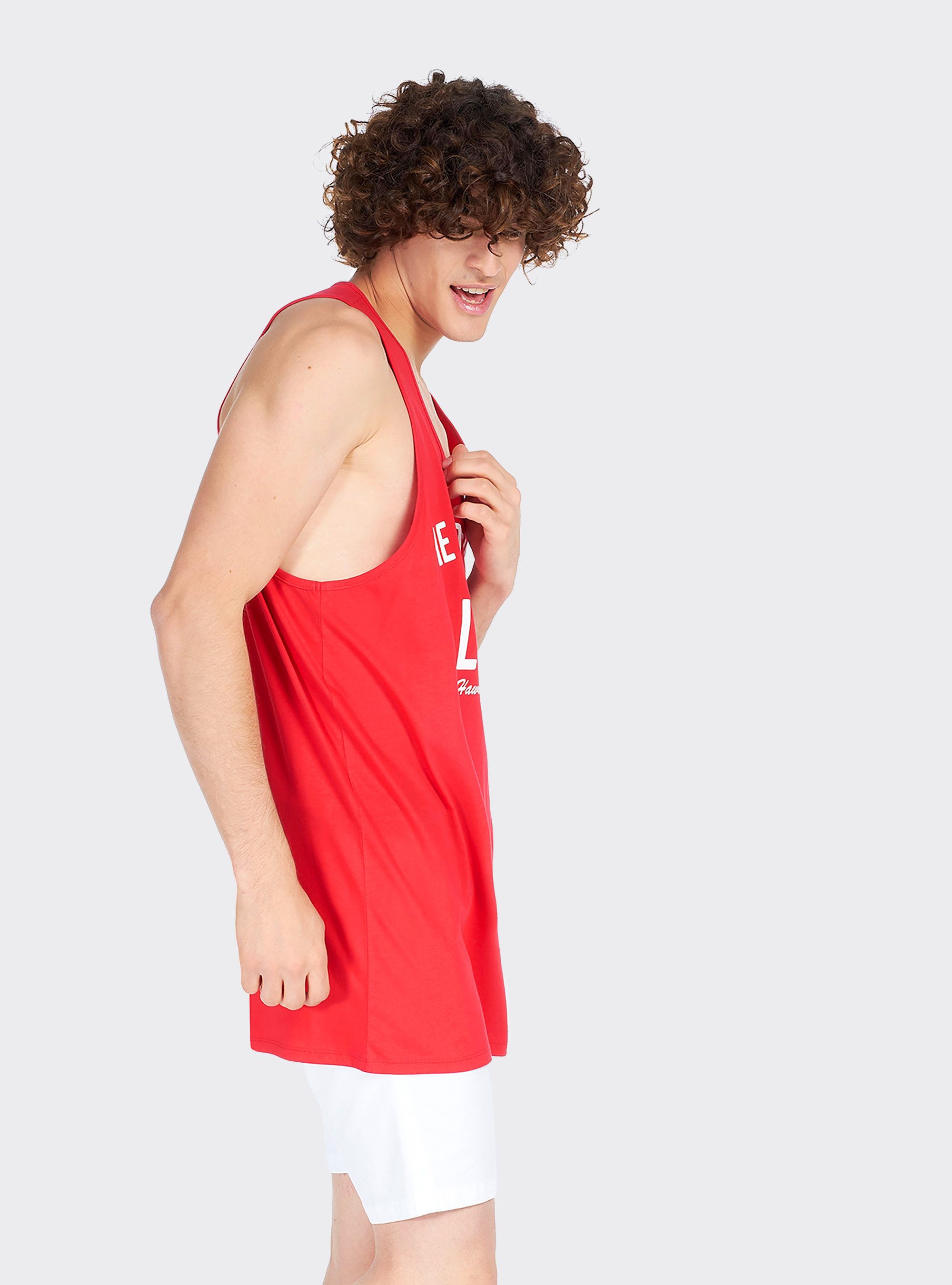 Canotta long e oversize fit con stampa lettering, C3393 RED