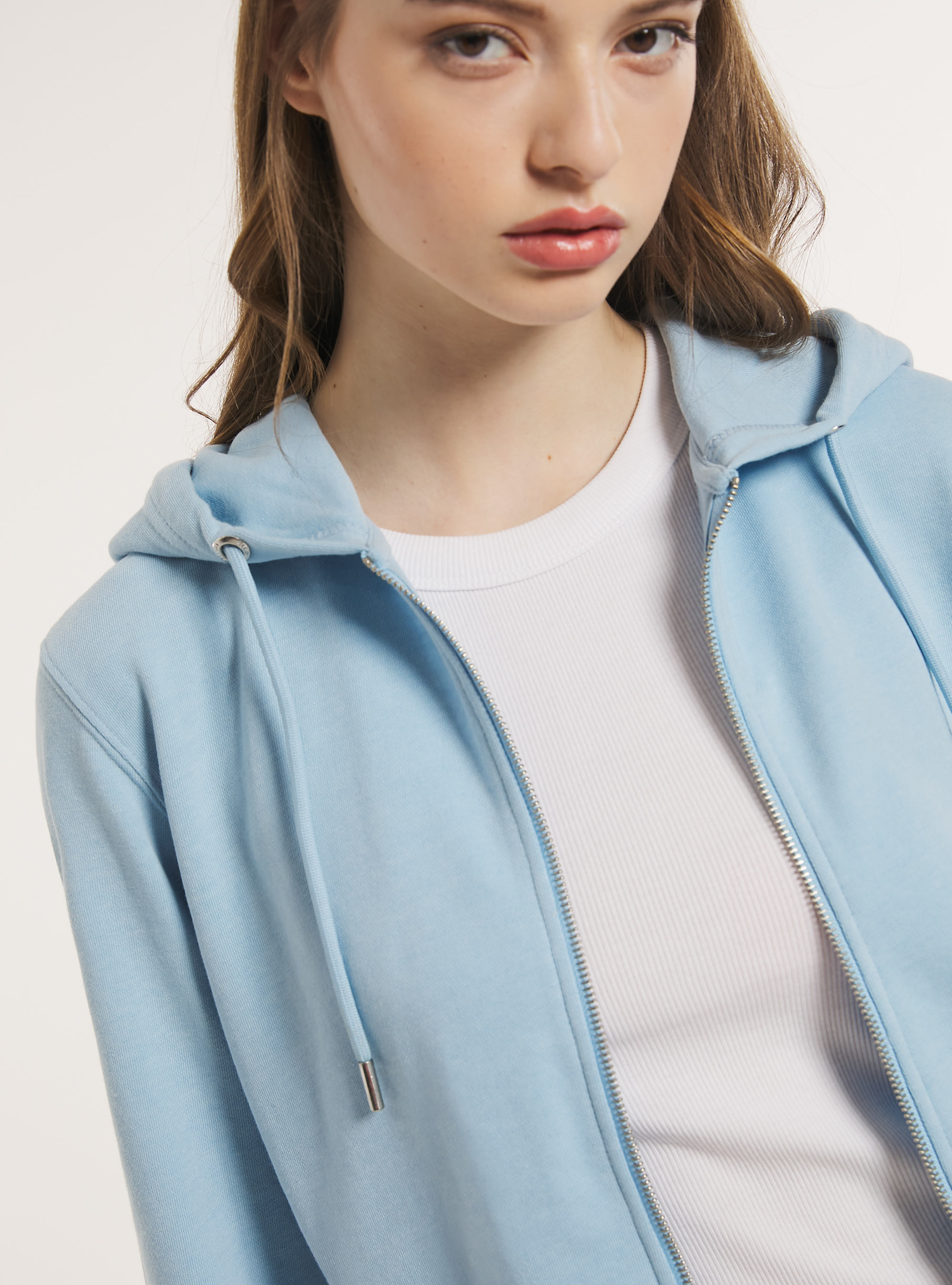 Sweatshirt in Boxy-Passform mit Reißverschluss und Kapuze, AZ3 AZURE LIGHT
