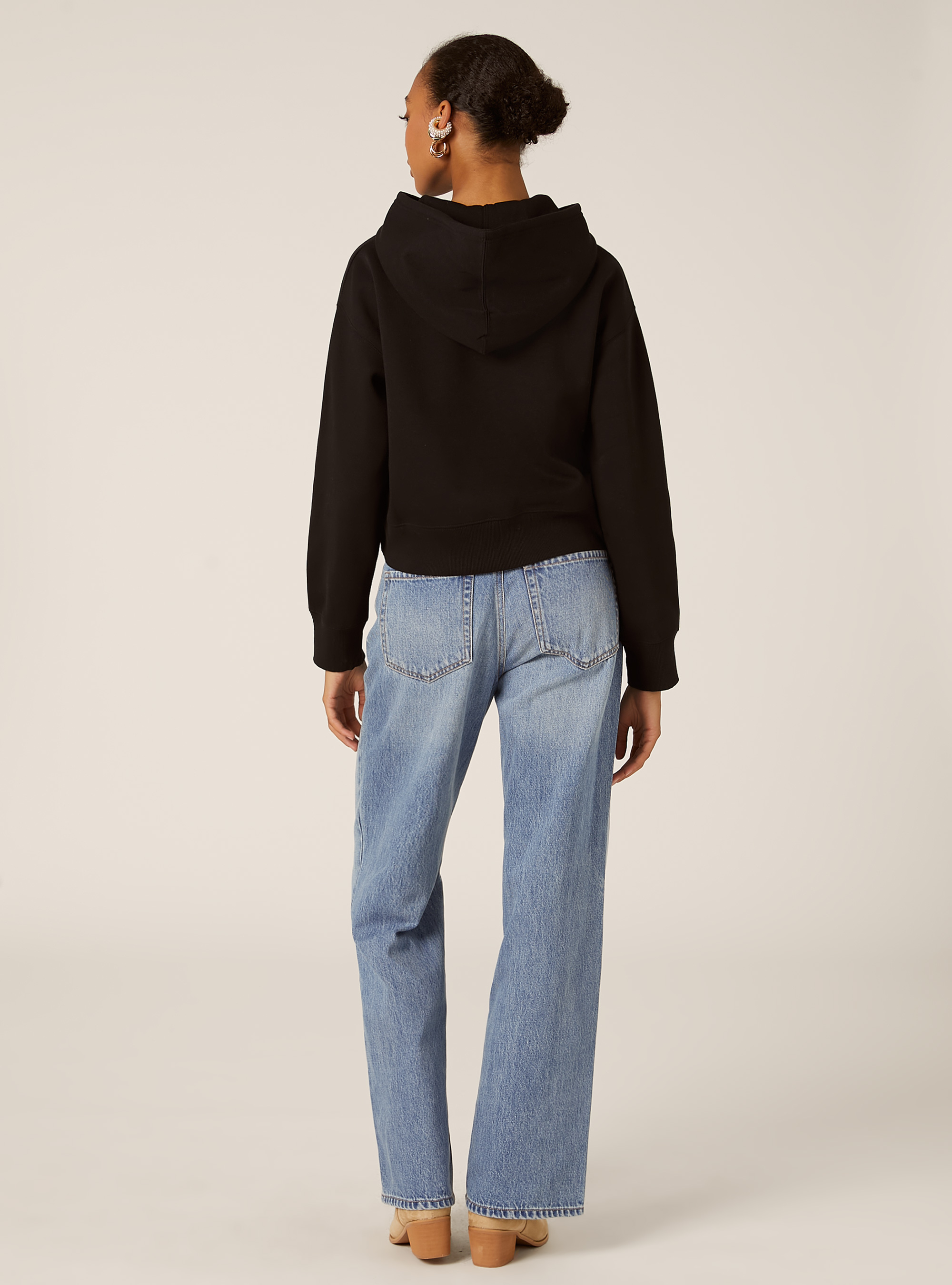 Felpa boxy cappuccio con stampa teddy, BK1 BLACK