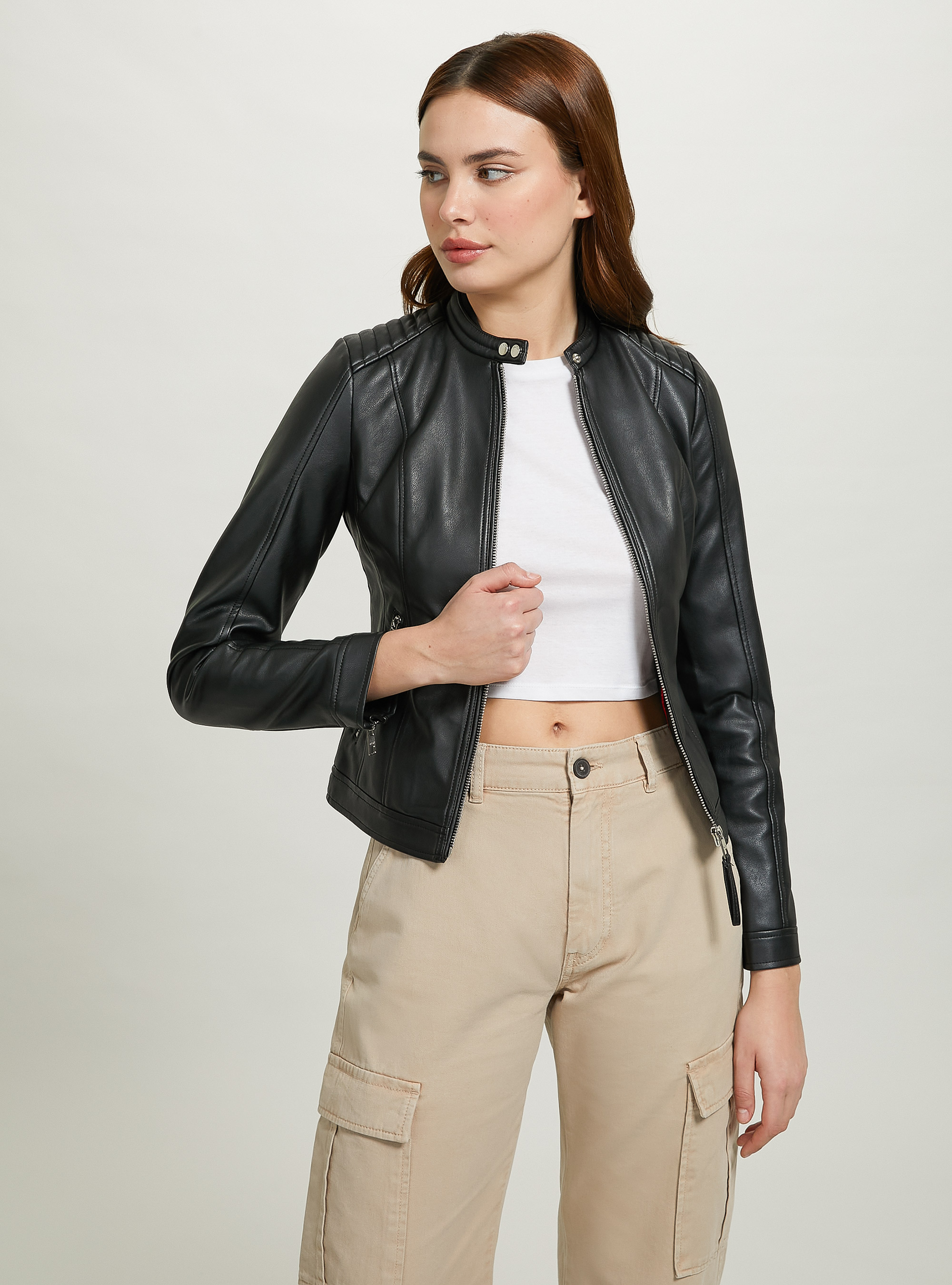 Leather-effect biker jacket, BK1 BLACK