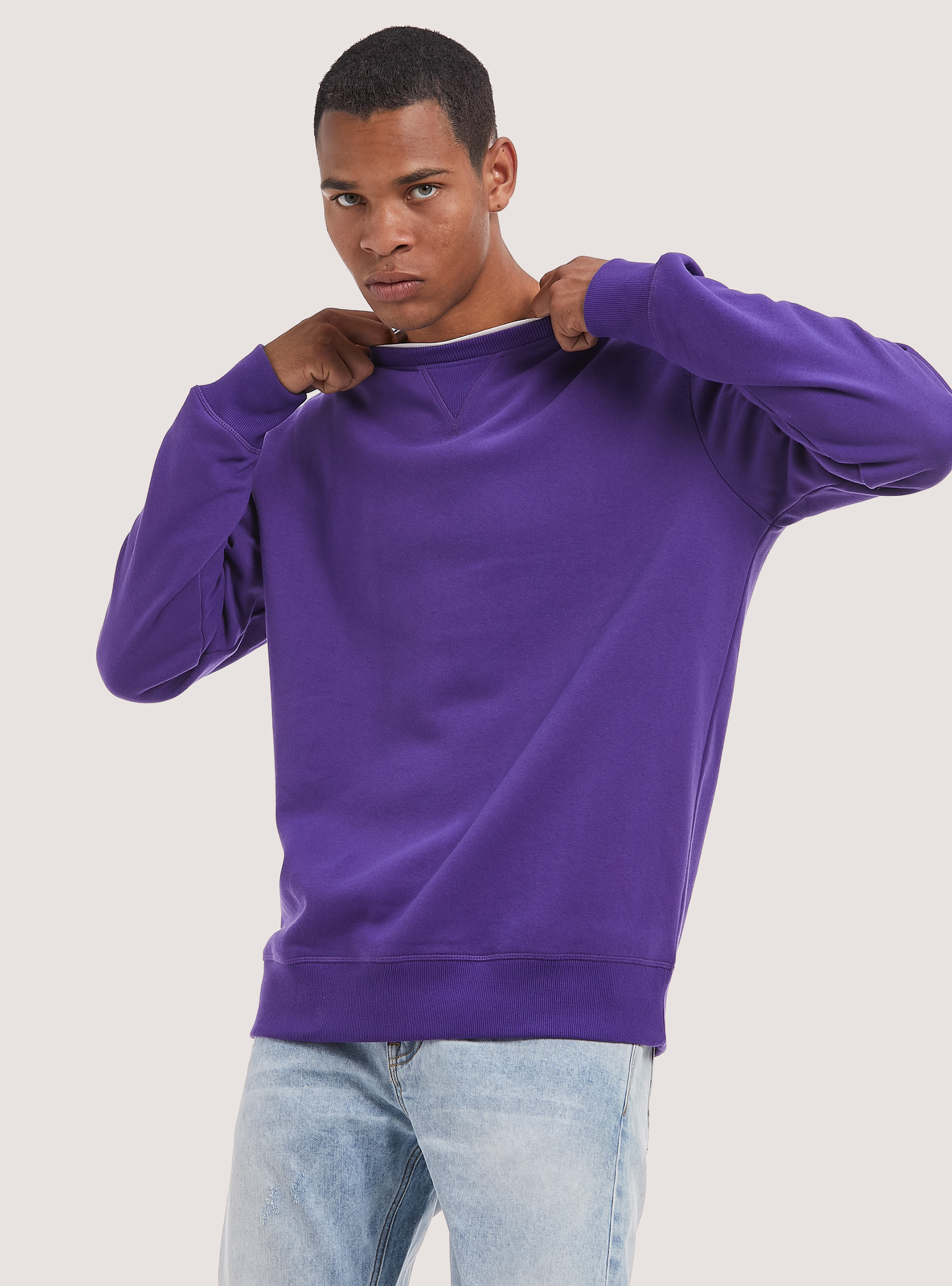 Sudadera lisa de algodón con cuello redondo, VI2 VIOLET MEDIUM