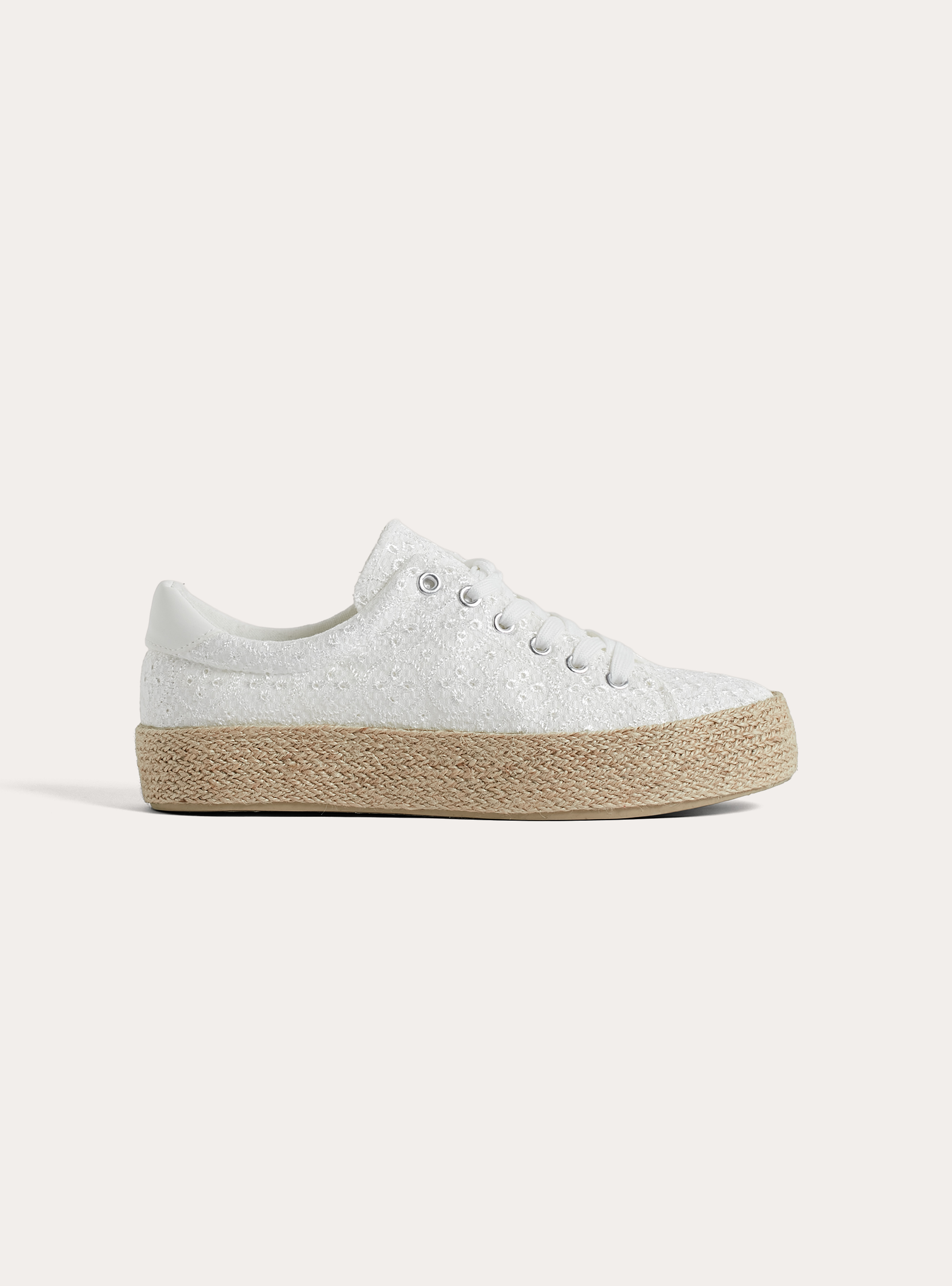 Embroidered Sneakers with Jute Sole, WH2 WHITE