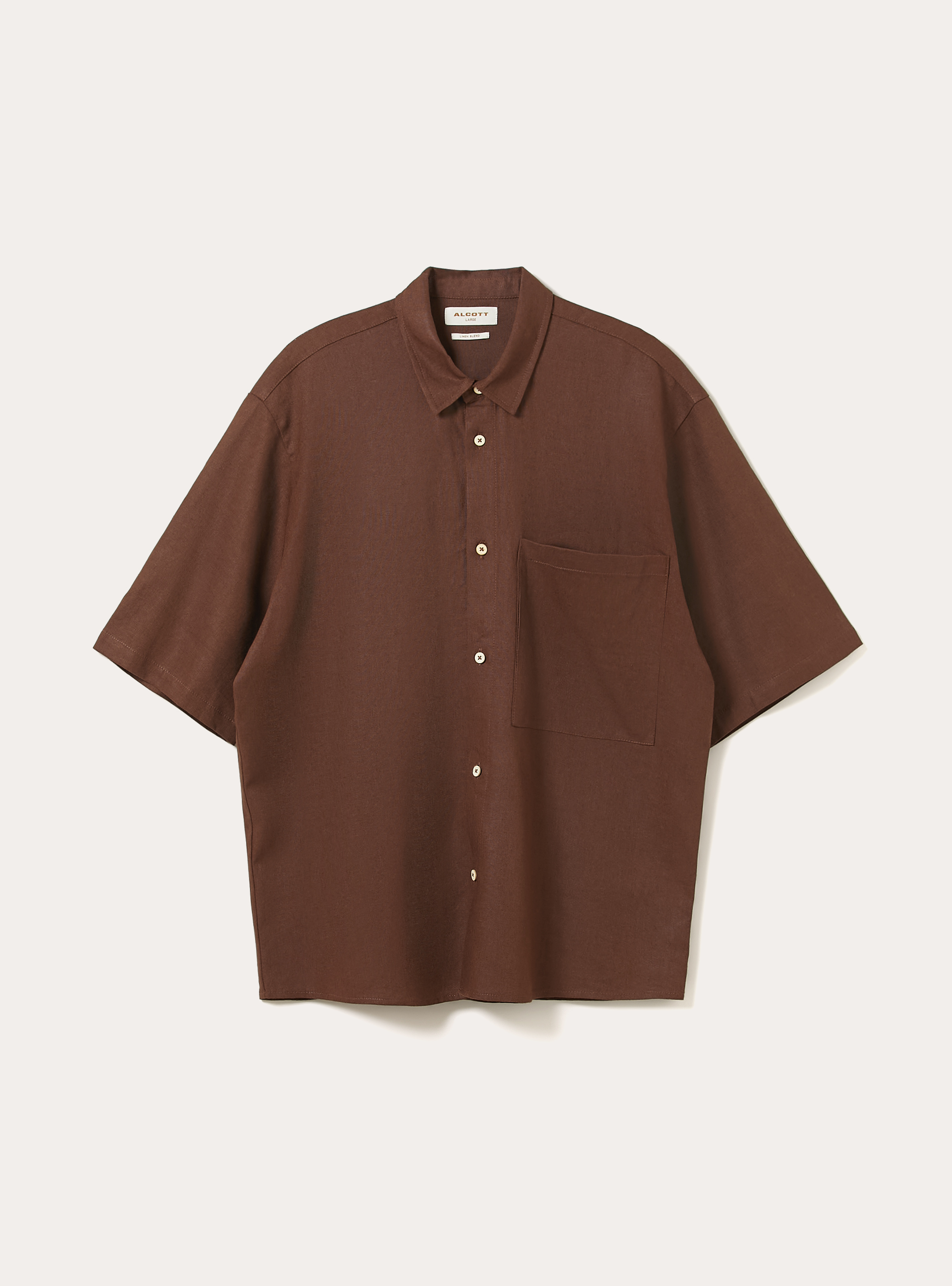 Camicia  in misto lino  con taschino, BR1 BROWN DARK