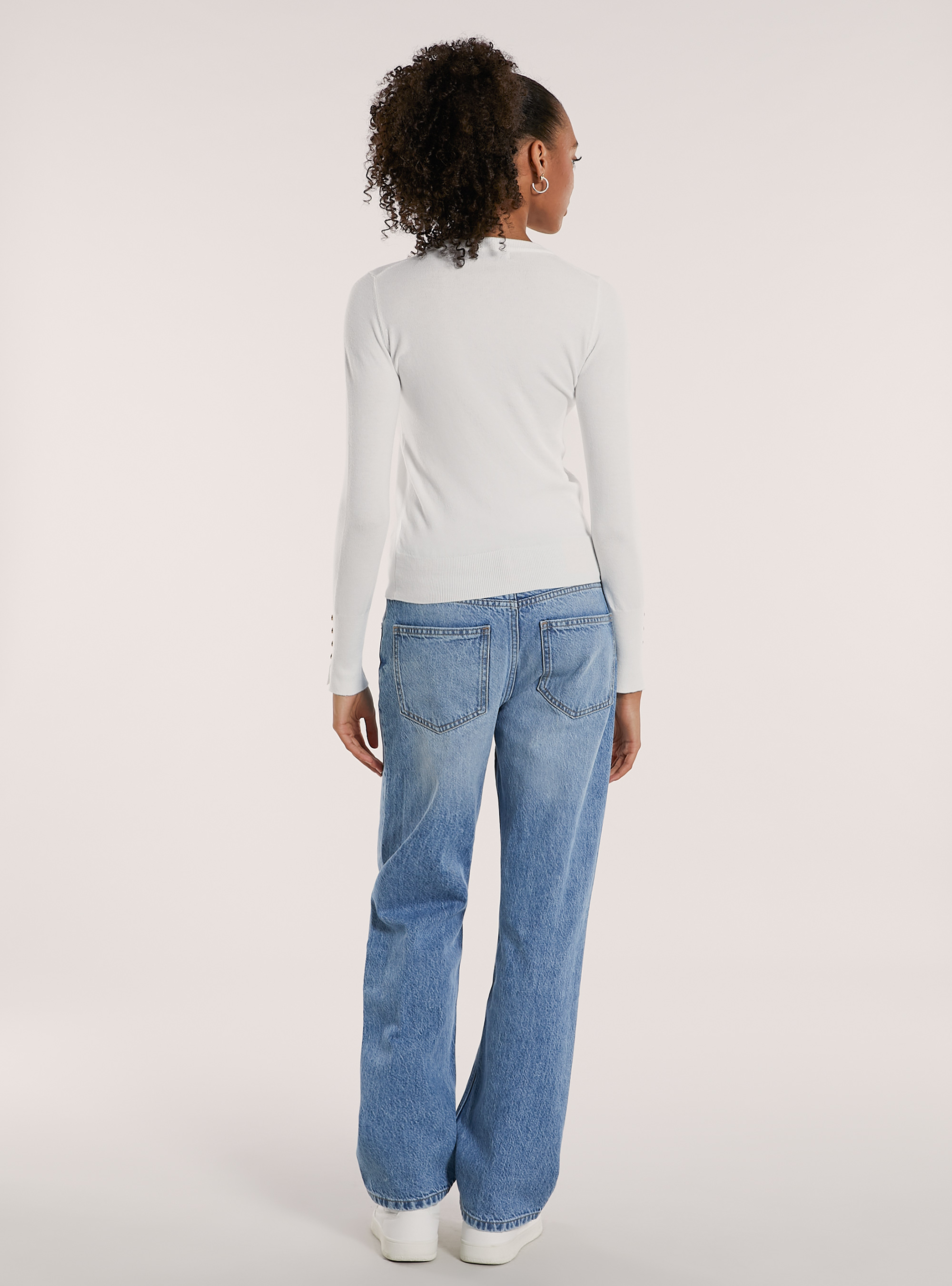 Maglia girocollo con bottoni, WH2 WHITE