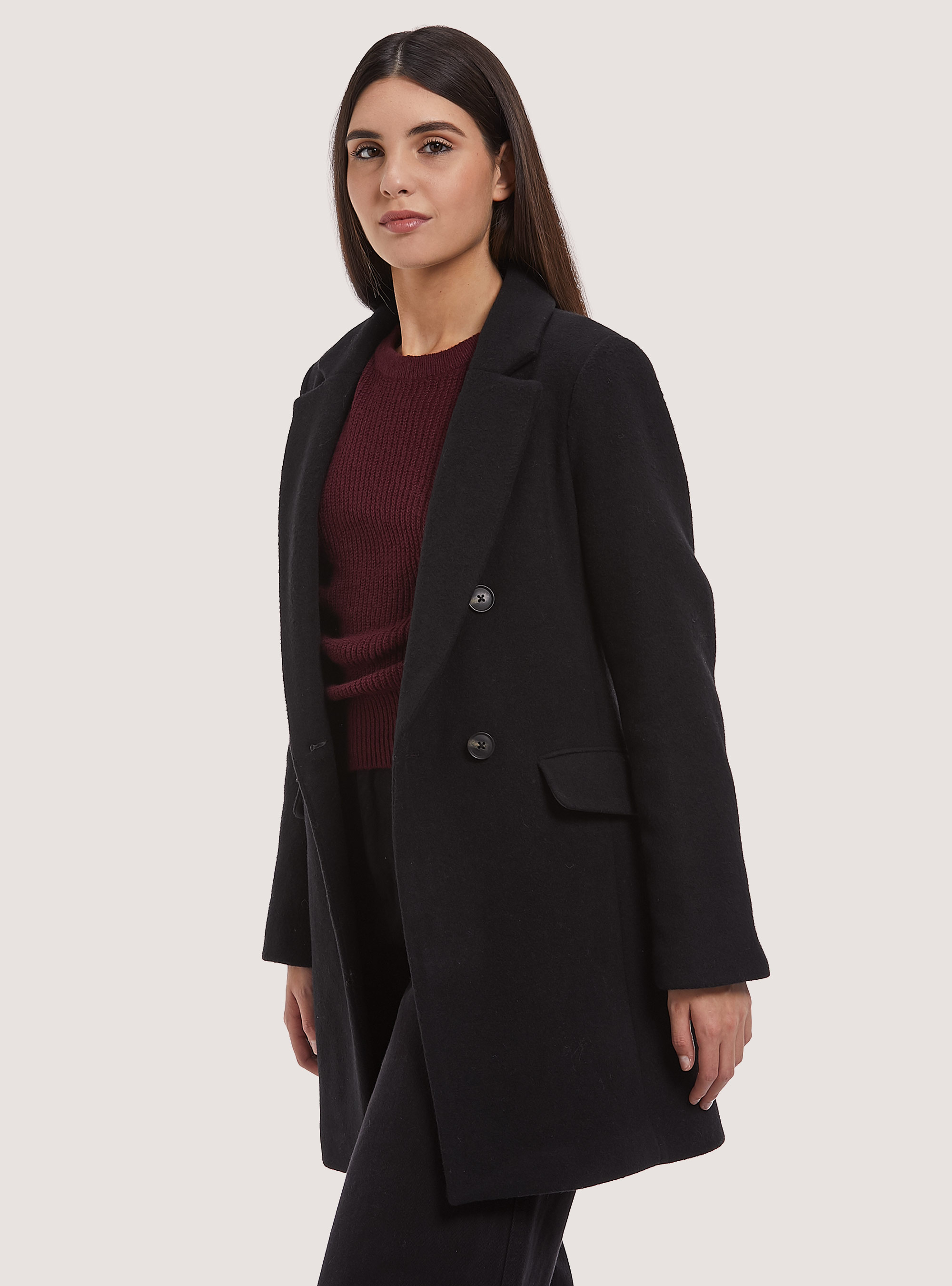 Wool blend double-breasted coat, C101 BLACK